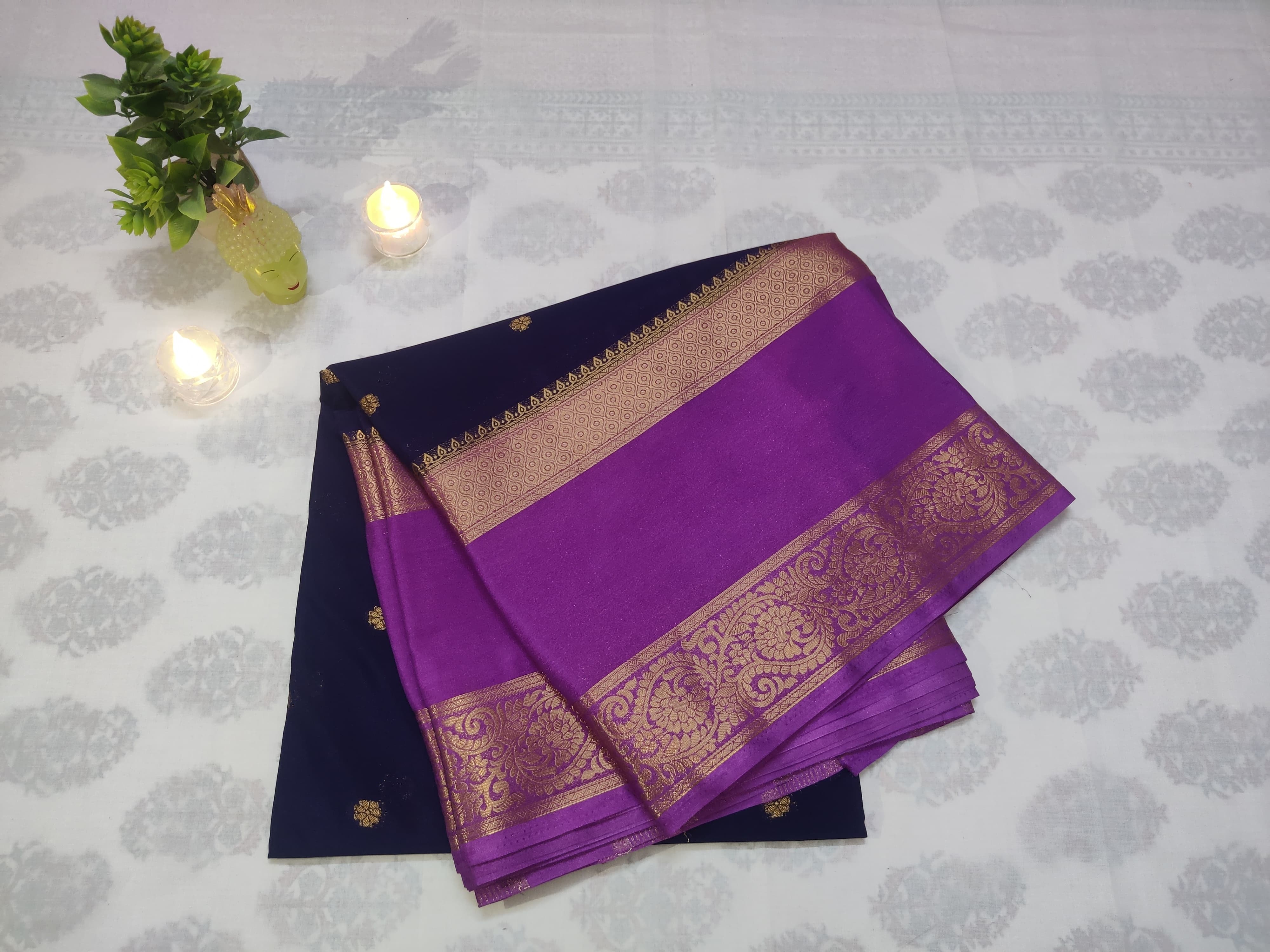 Purple and Gold Border Semi Crepe - ⭐ ANCHOR ANUSHREE Saree ⭐️ 