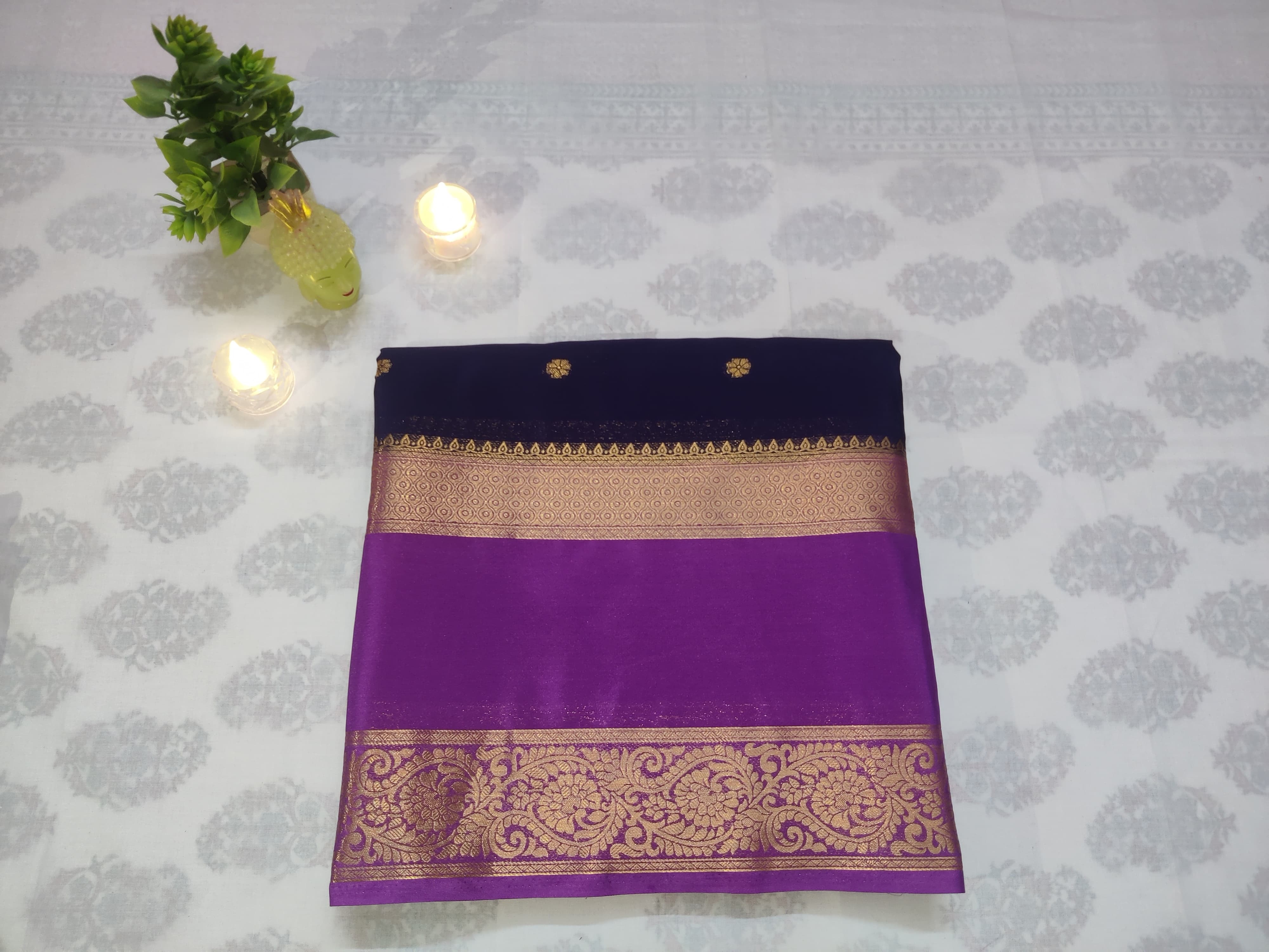 Purple and Gold Border Semi Crepe - ⭐ ANCHOR ANUSHREE Saree ⭐️ 