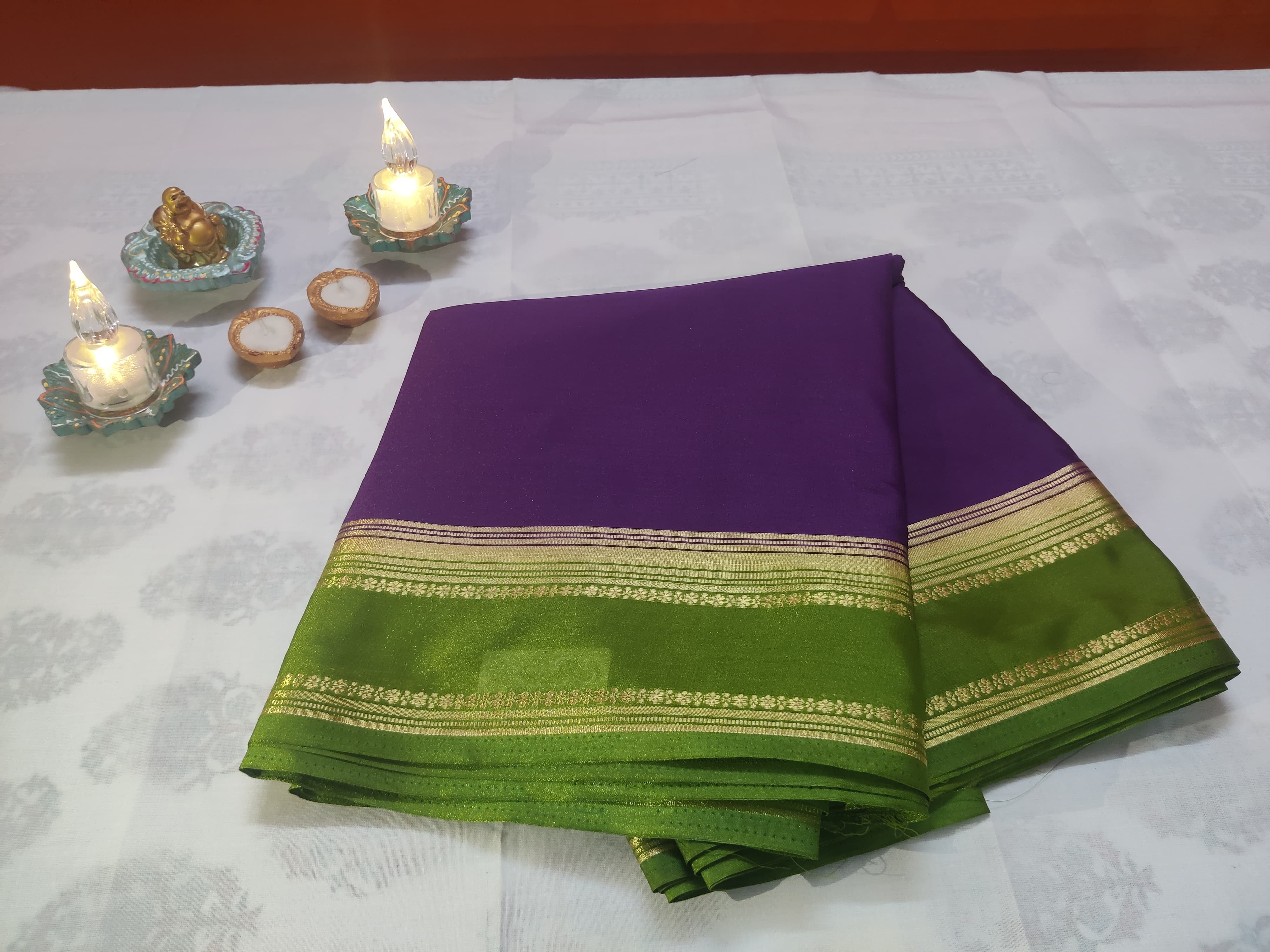 Purple and Green Contrast Bentex Border Saree