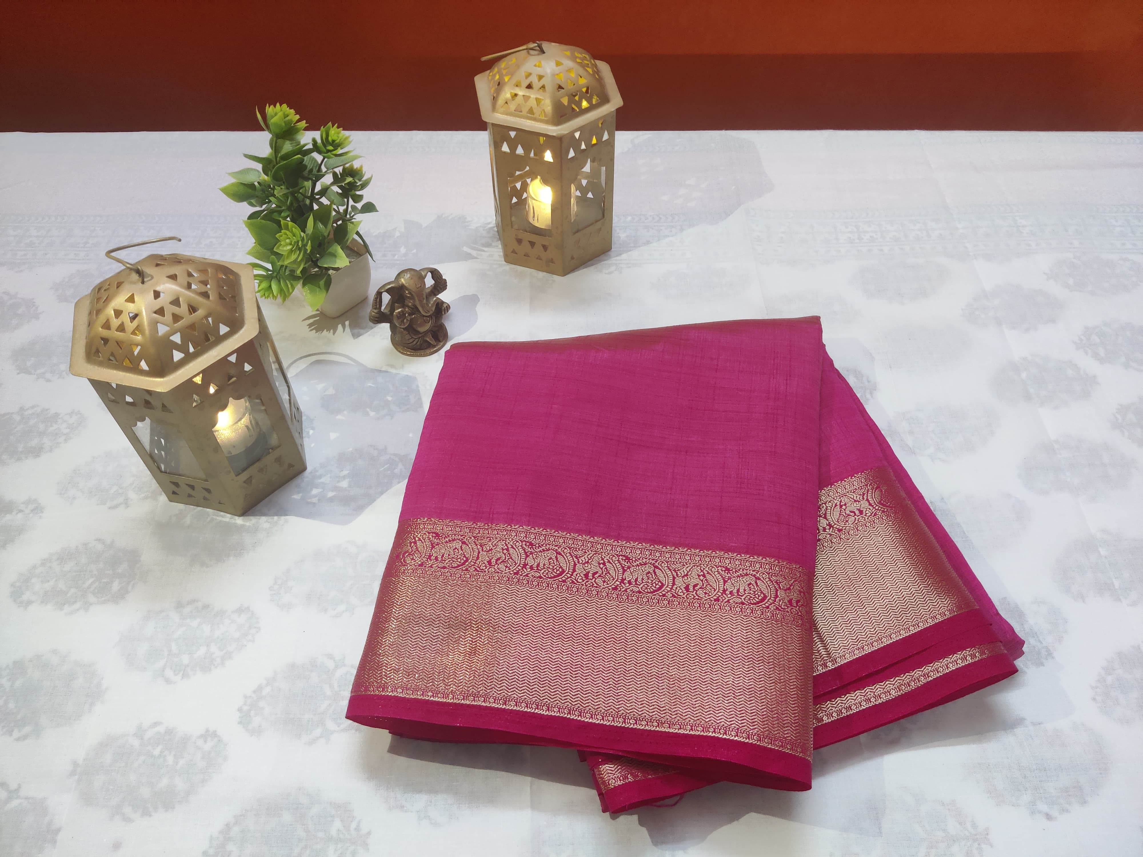 Pink Tussar Saree with Rich Design Golden Border