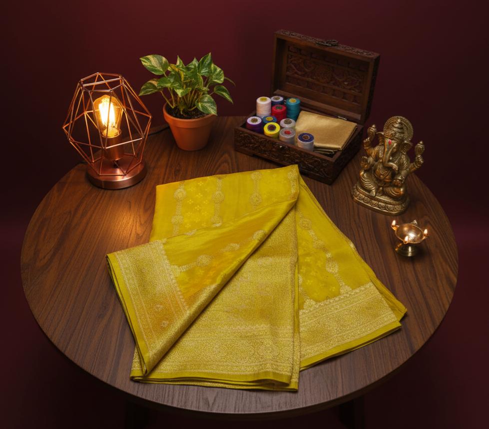 Luxury Yellow Viscose Patta Saree