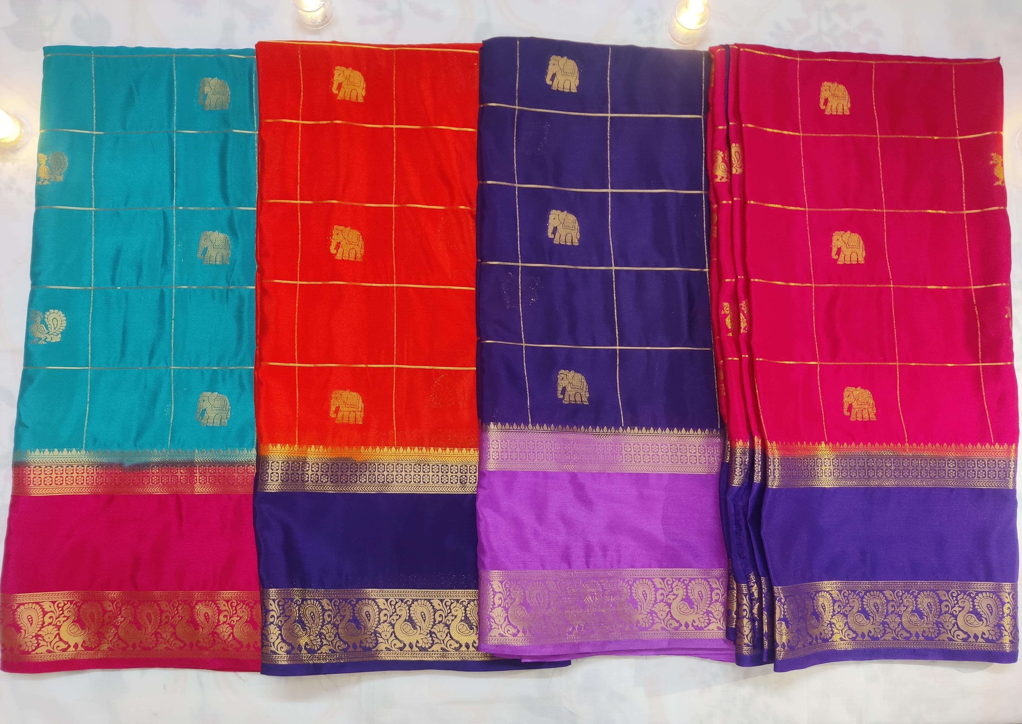 Navy Blue - Premium Mysore Semi Silk Saree