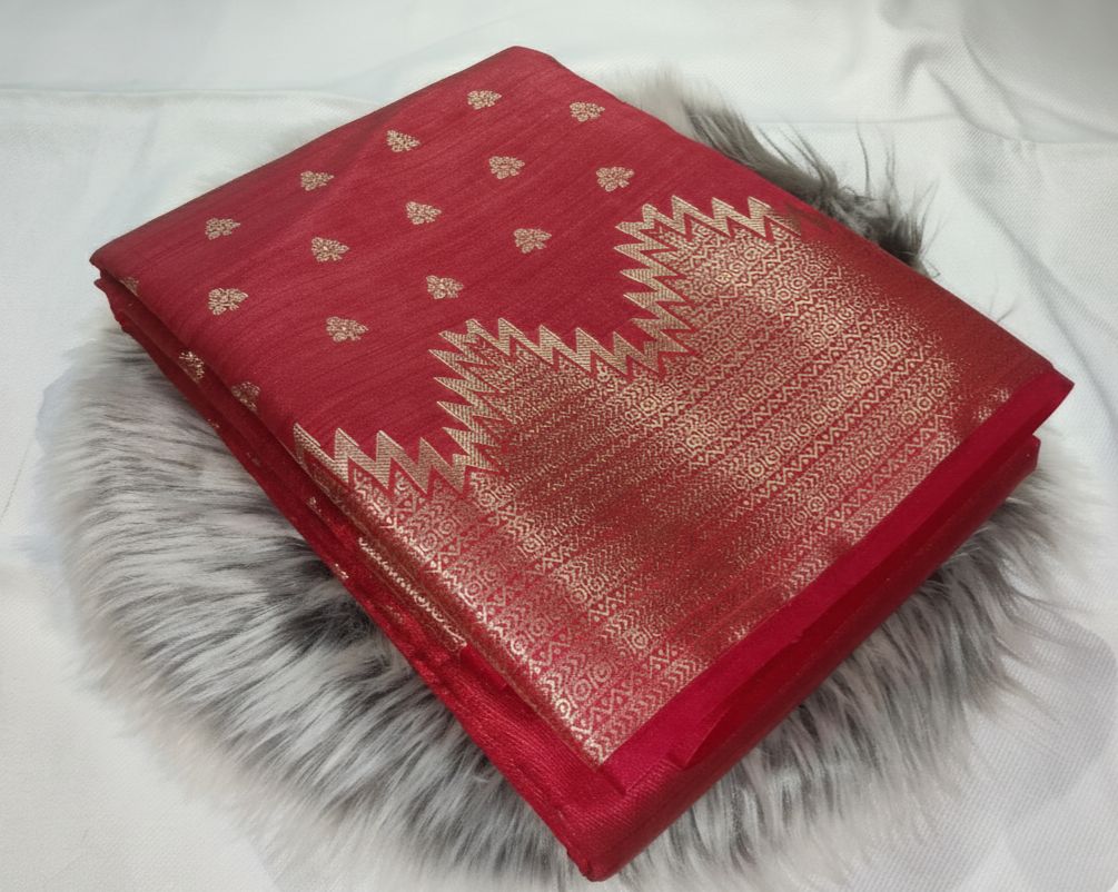 Temple Design - Elegant Red Tusser Butta Saree