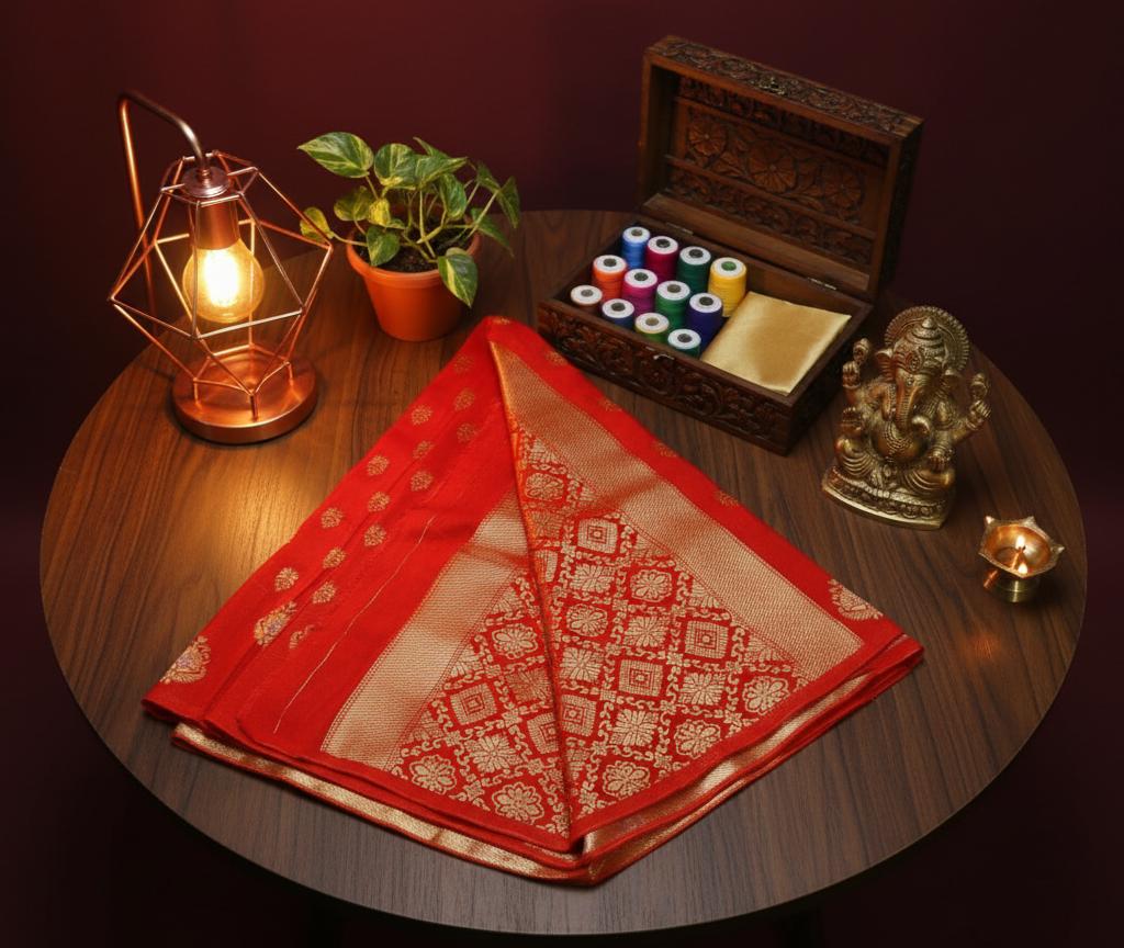 Orange Banarasi/Viscose Patta Saree