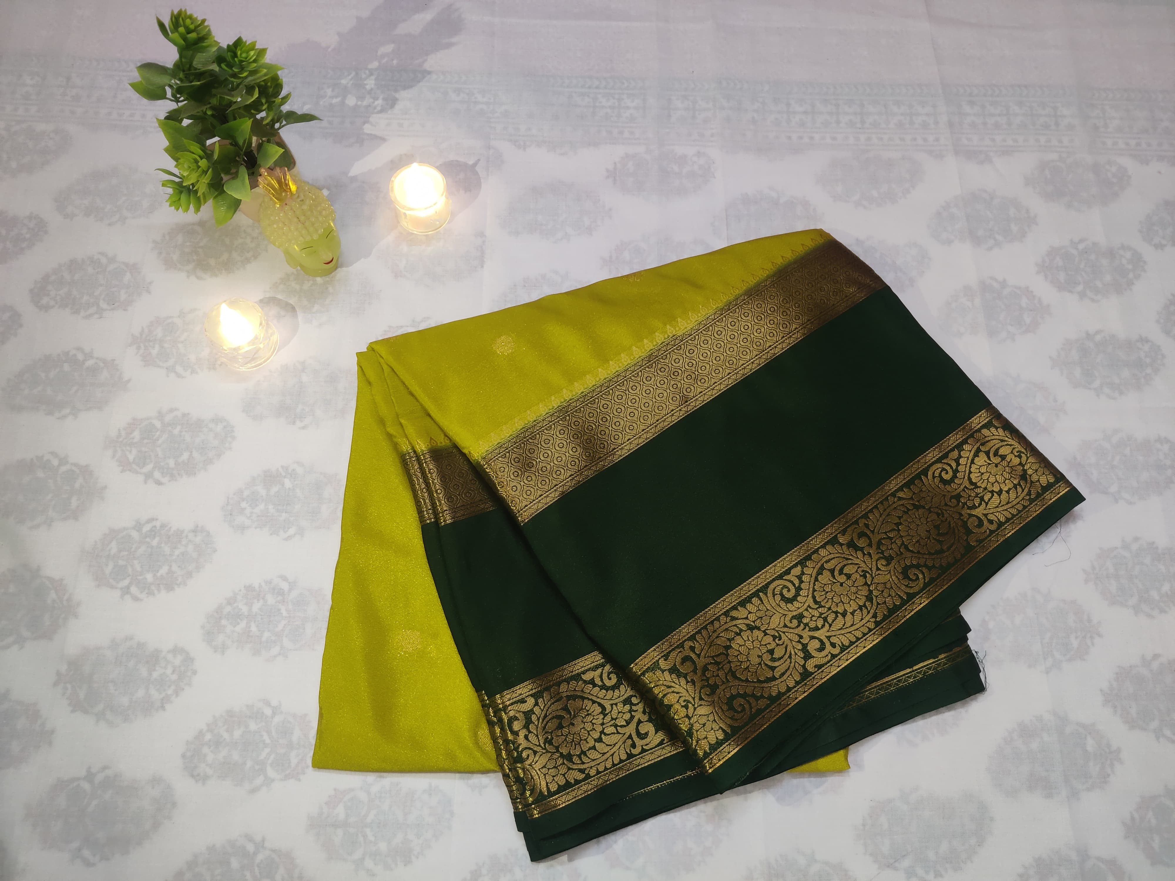 Traditional Green Semi Crepe - ⭐ ANCHOR ANUSHREE Saree ⭐️ 