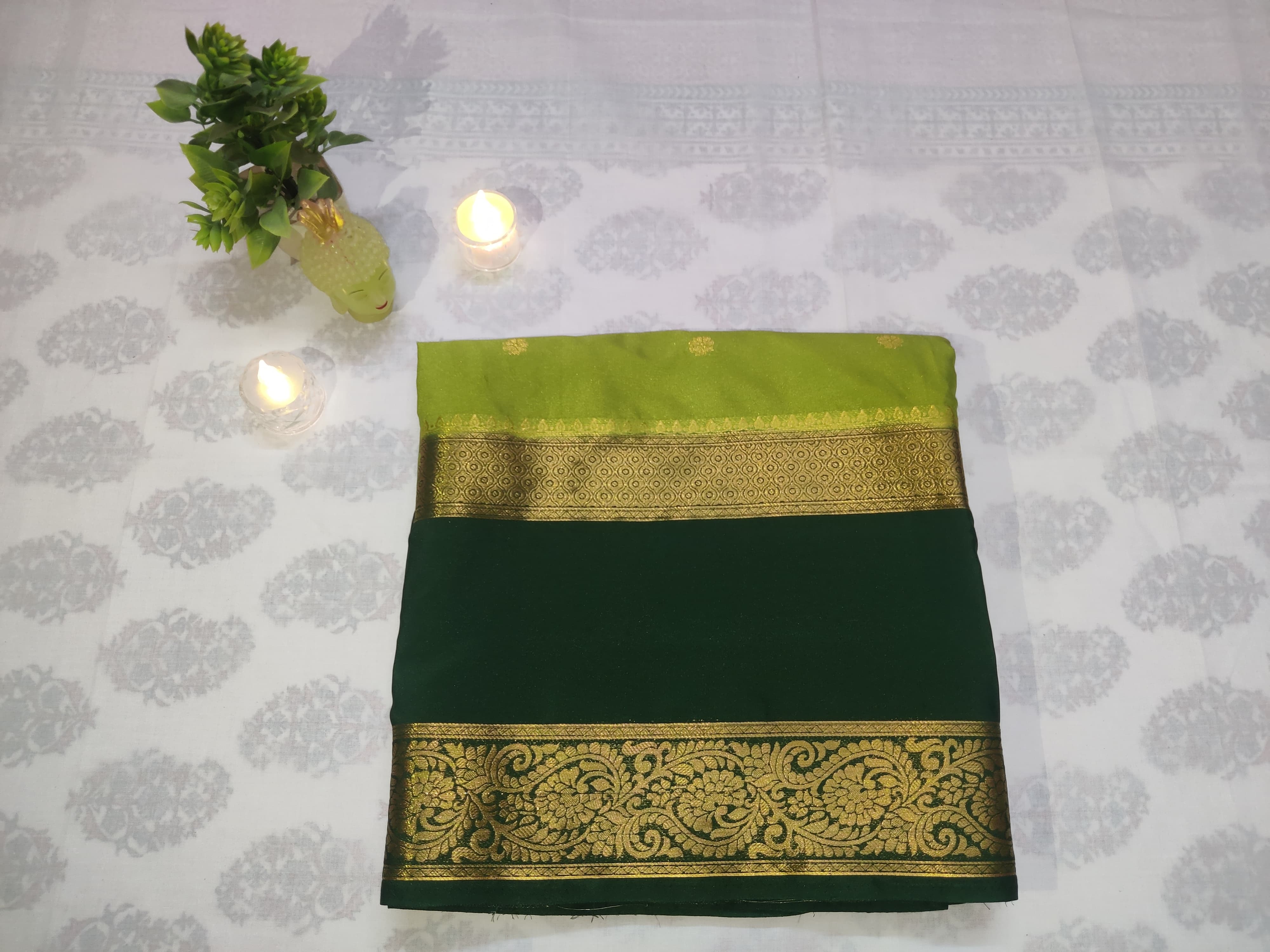 Green and Gold Border Premium Semi Crepe Saree - ⭐ ANCHOR ANUSHREE Saree ⭐️ 