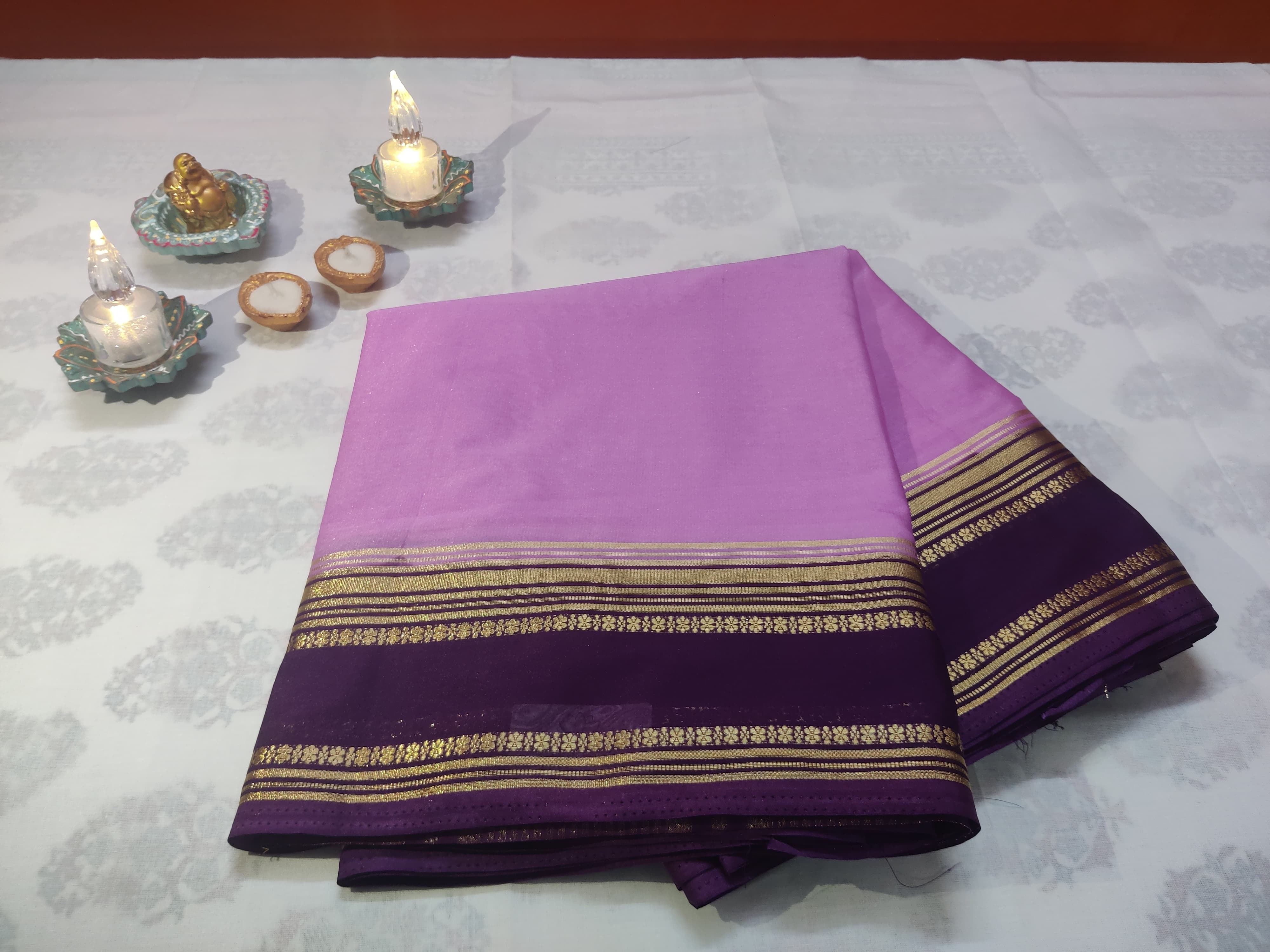 Pale Pinkish-Purple Bold Contrast Bentex Border Saree
