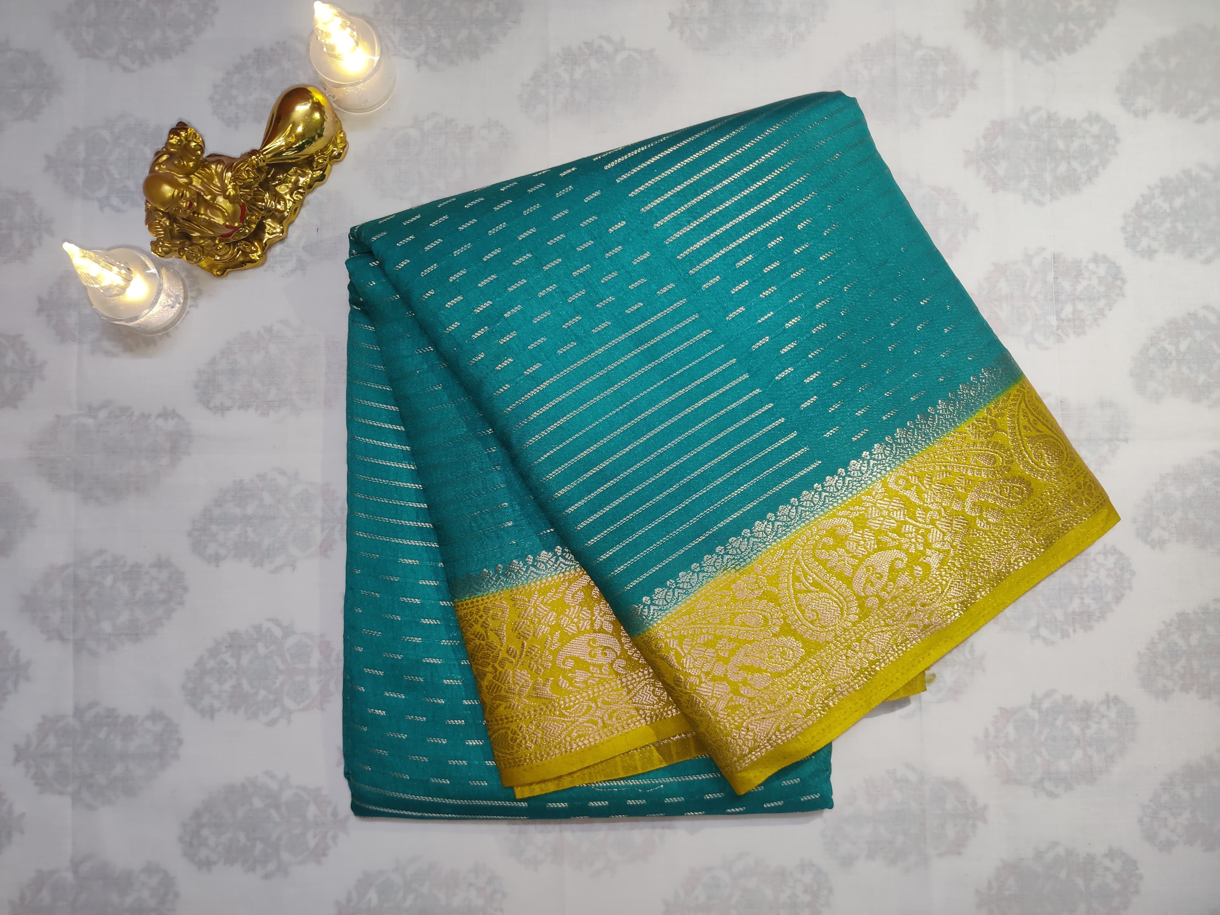 Teal and Gold Cadbury Saree