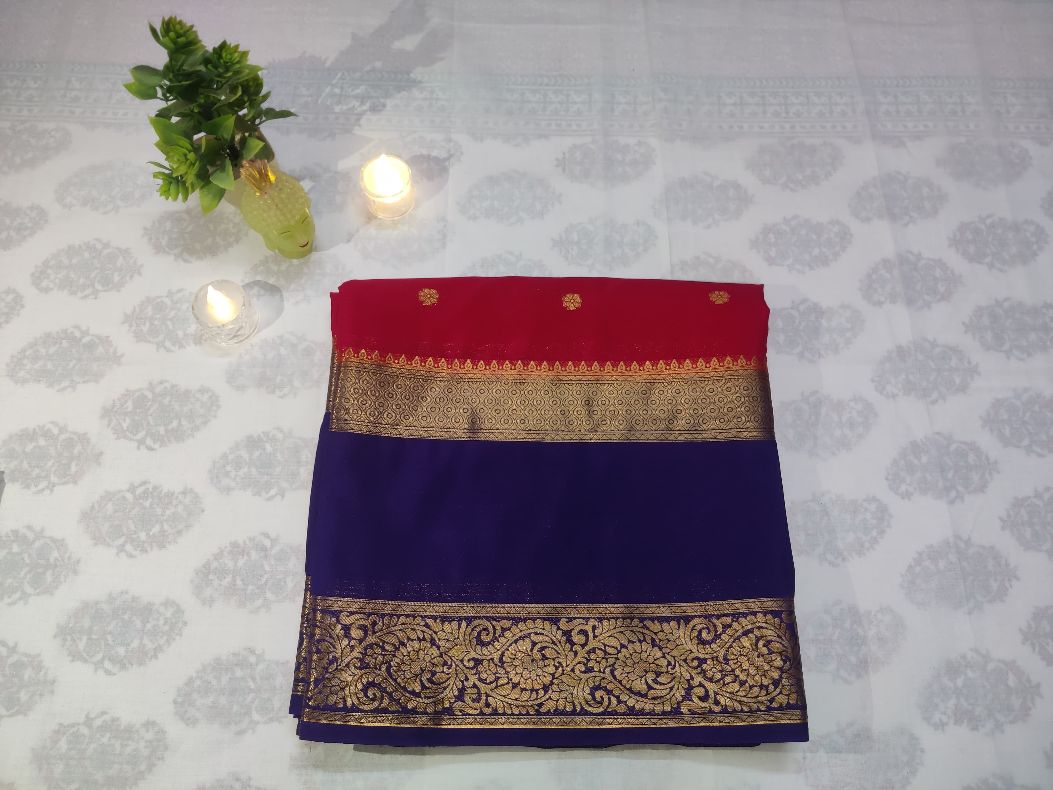 ⭐ ANCHOR ANUSHREE Saree ⭐️ Purple and Red Traditional Semi Crepe Saree.