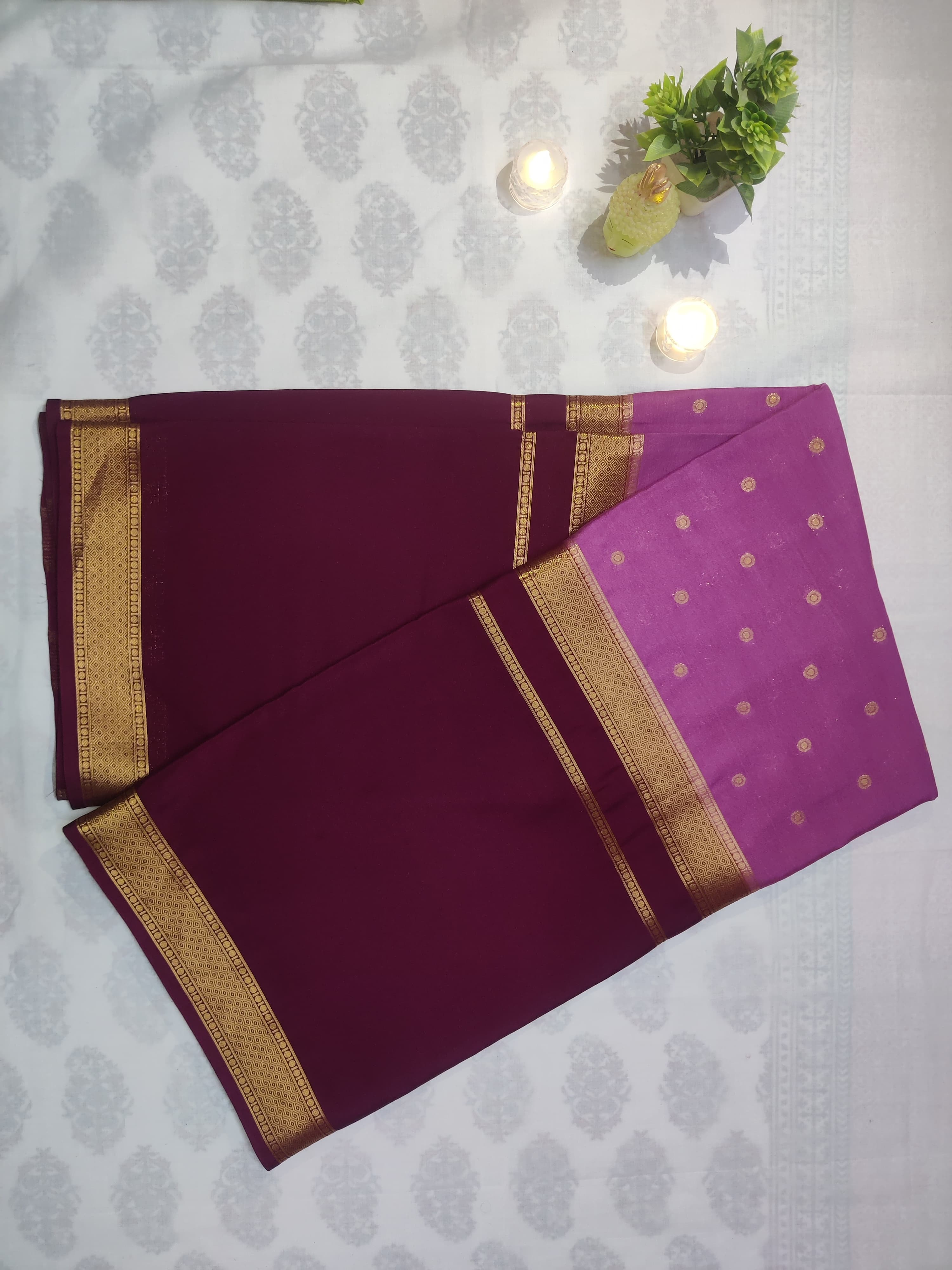 Purple and Maroon Biggest Border with Colour Combination Saree