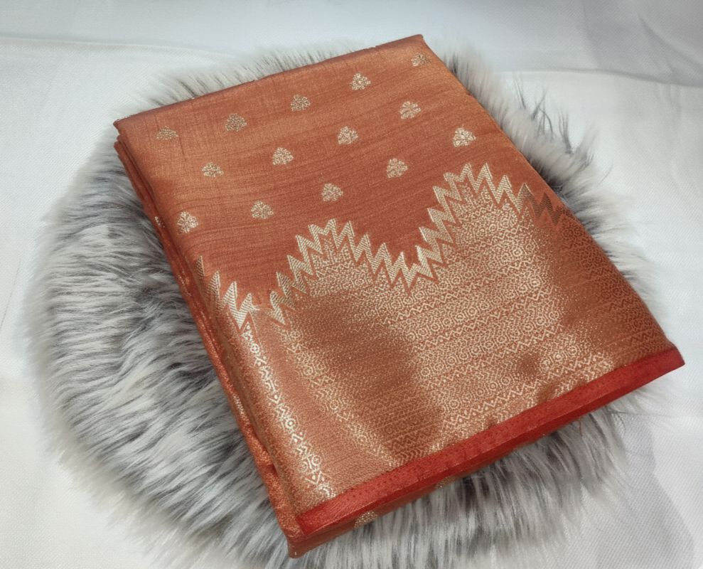 Temple Design - Terracotta Tusser Butta Saree