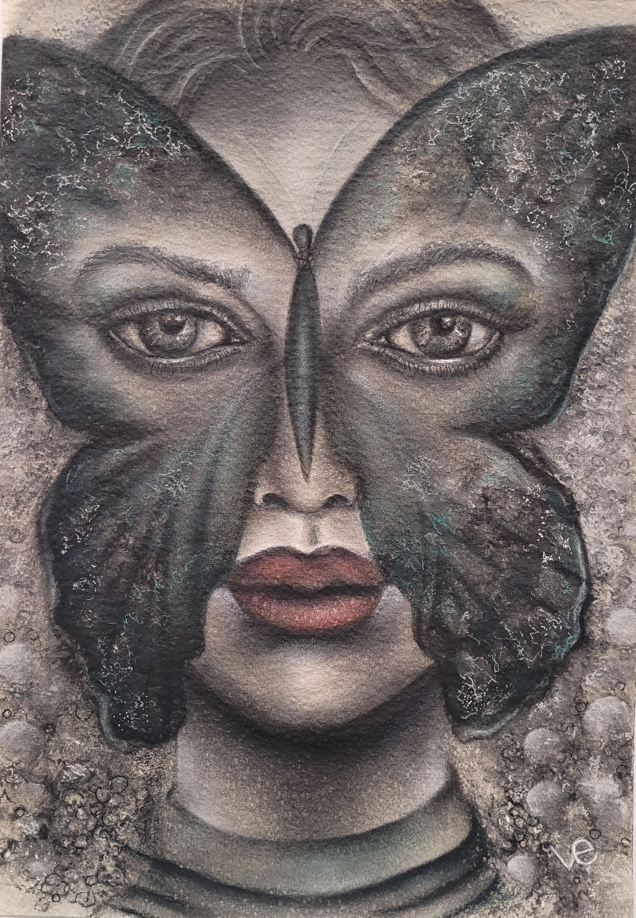 A través de tus alas. Mujer mariposa. 25cm x 36cm