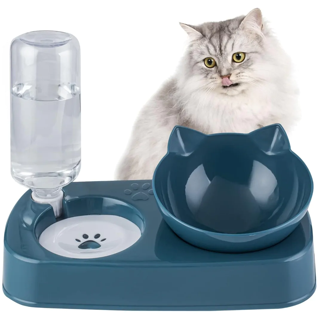 NUXIE® dvigubas kačių dubenėlis su 2 viename dozatoriumi