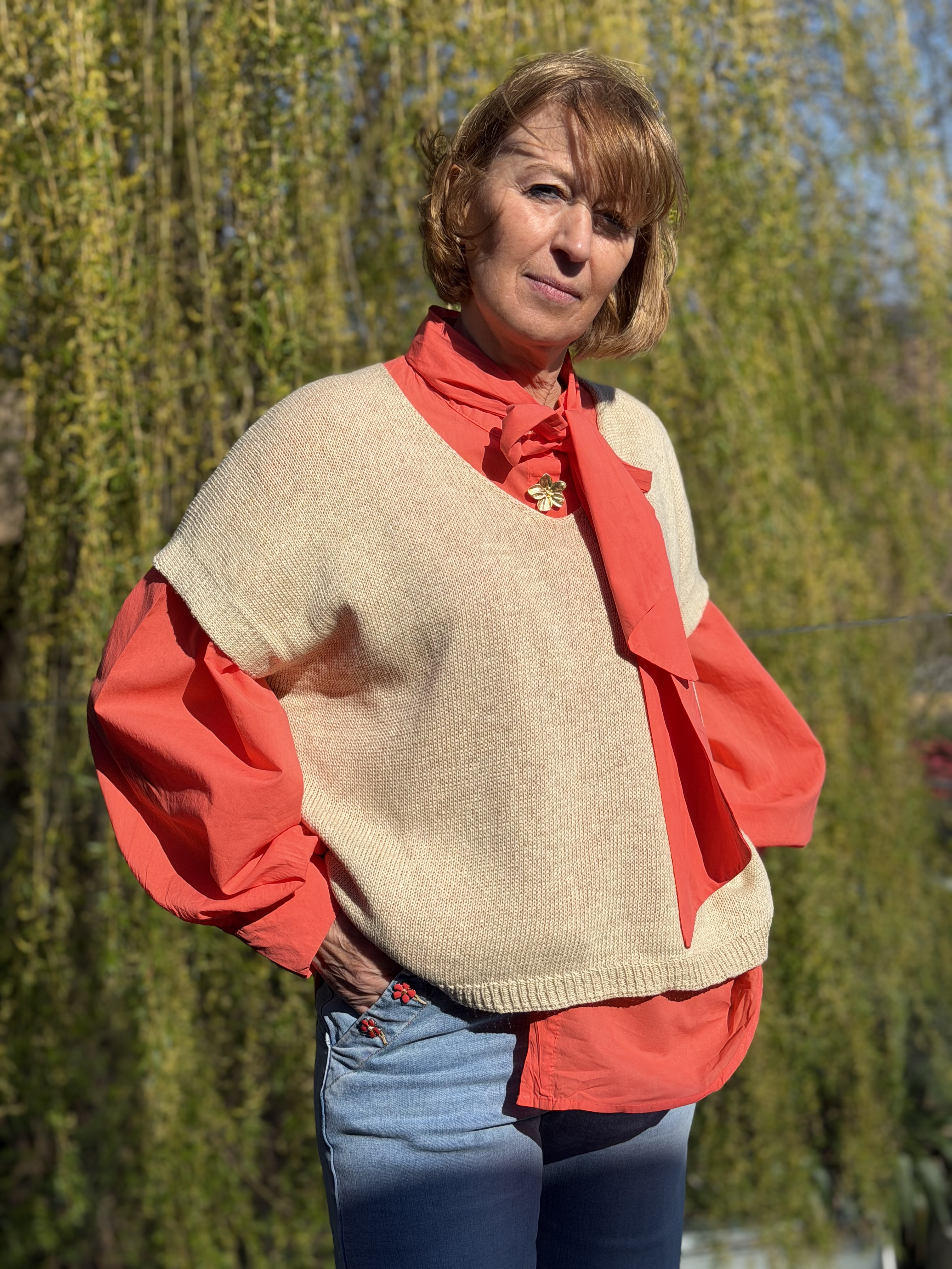 Pull beige en maille 
