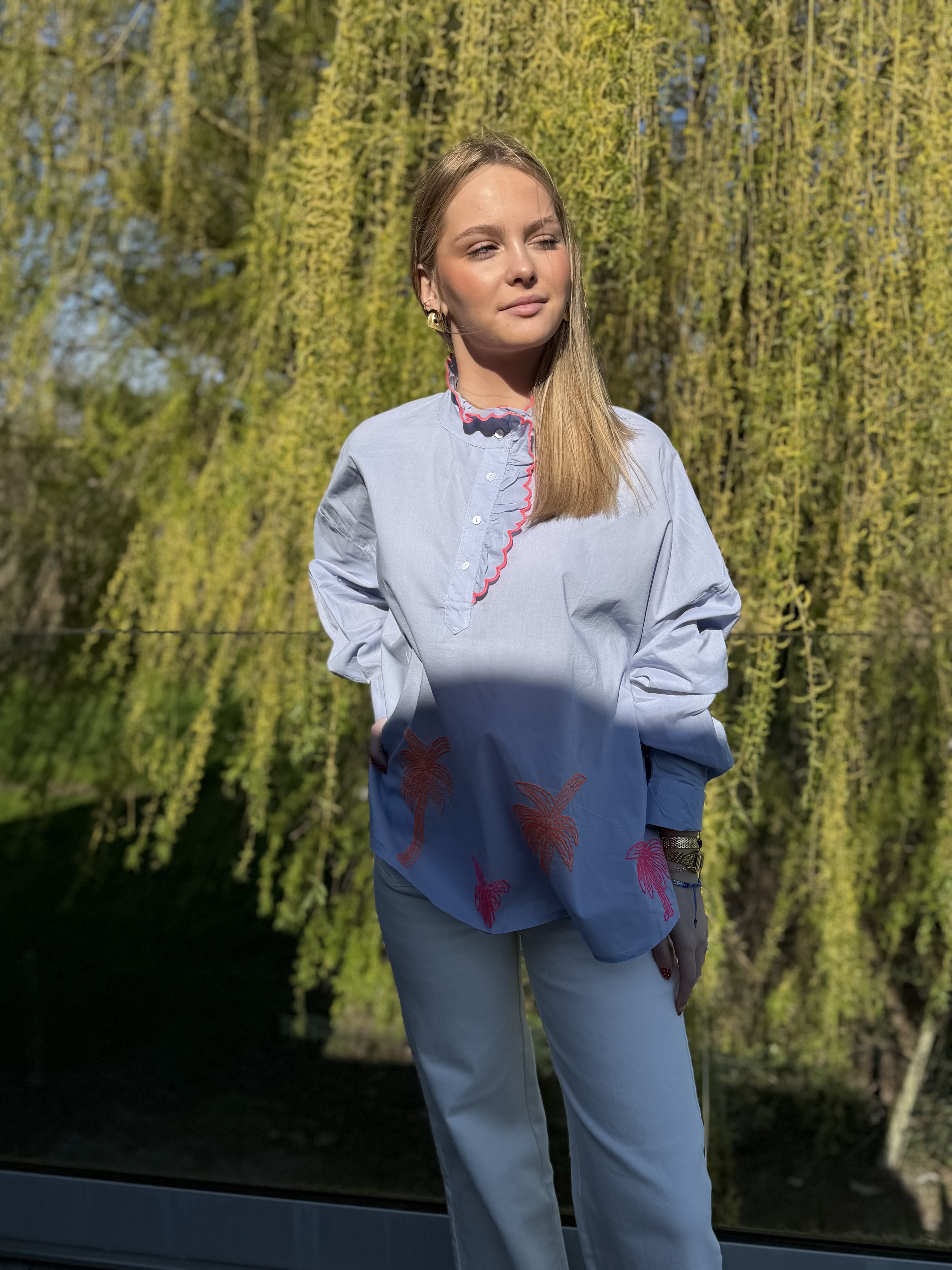 Chemise brodée palmiers 