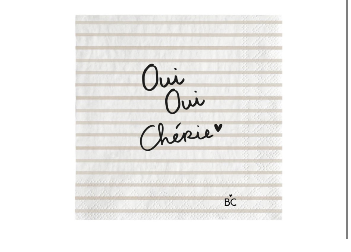 Serviette à message 'Oui Oui Chérie'