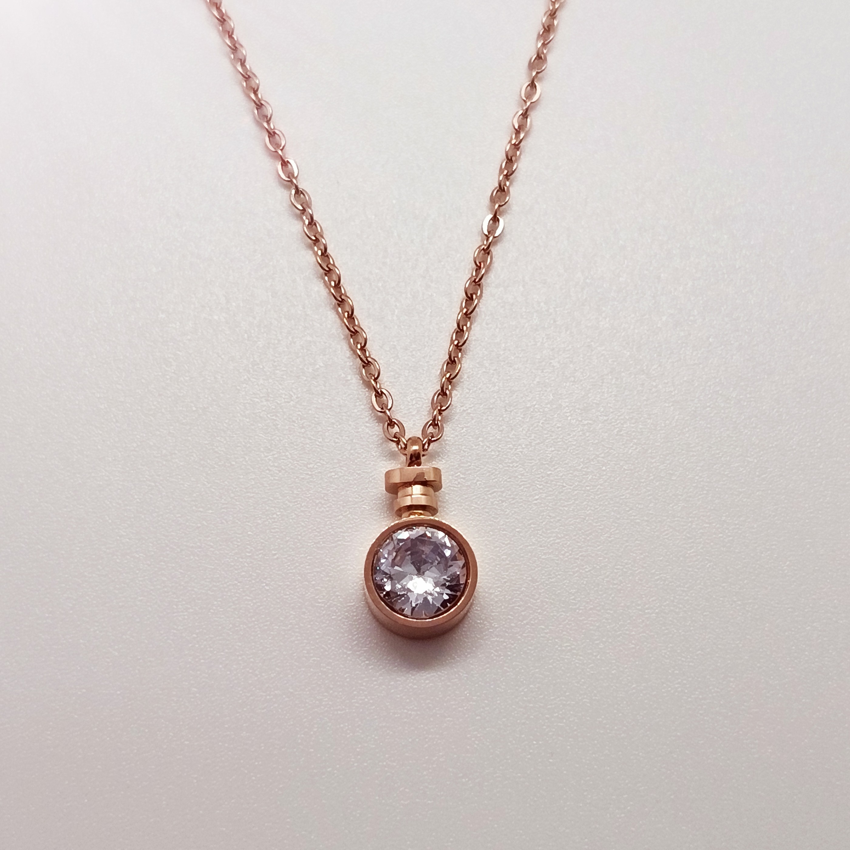 Rose Gold Cubic Zirconia Bottle Necklace