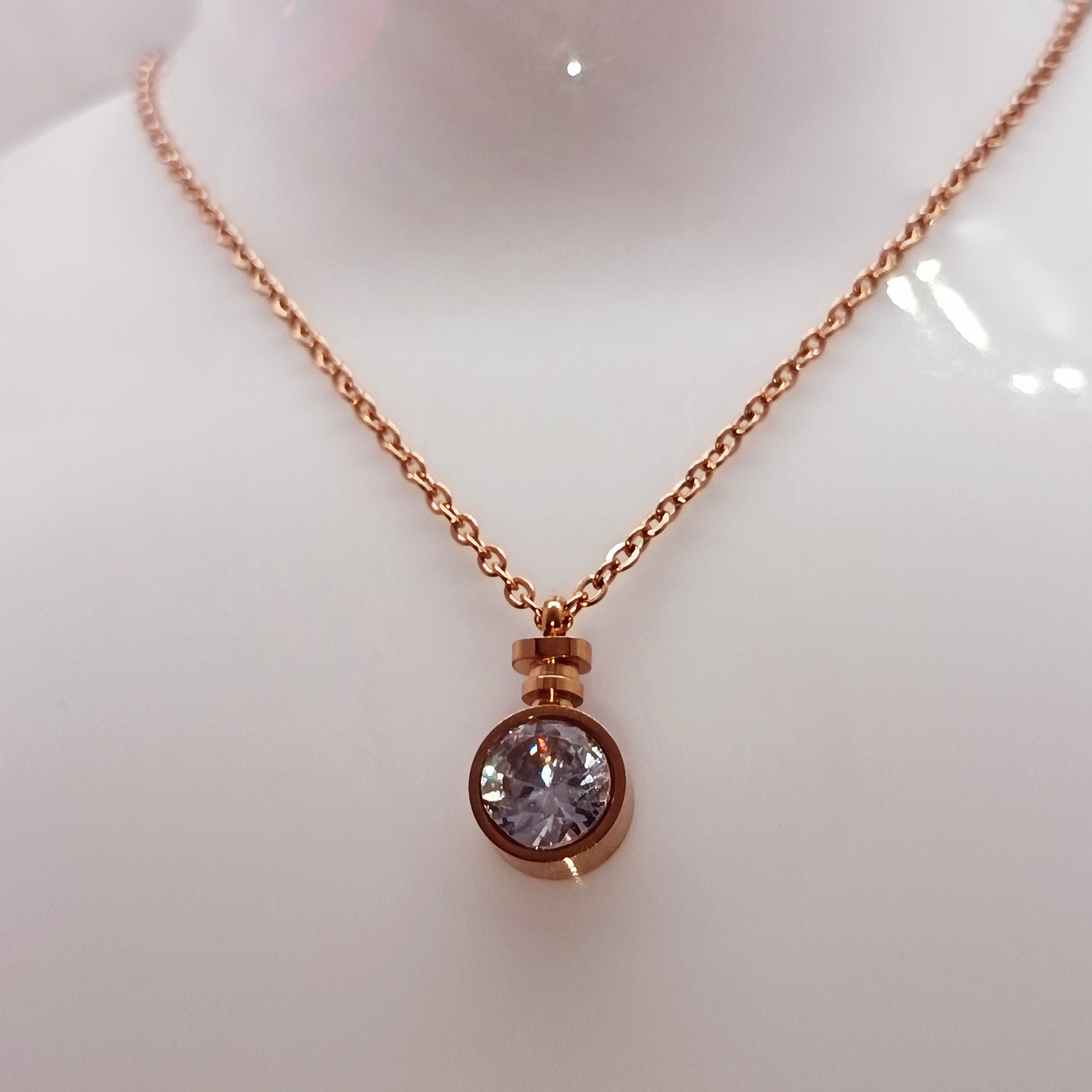 Rose Gold Cubic Zirconia Bottle Necklace