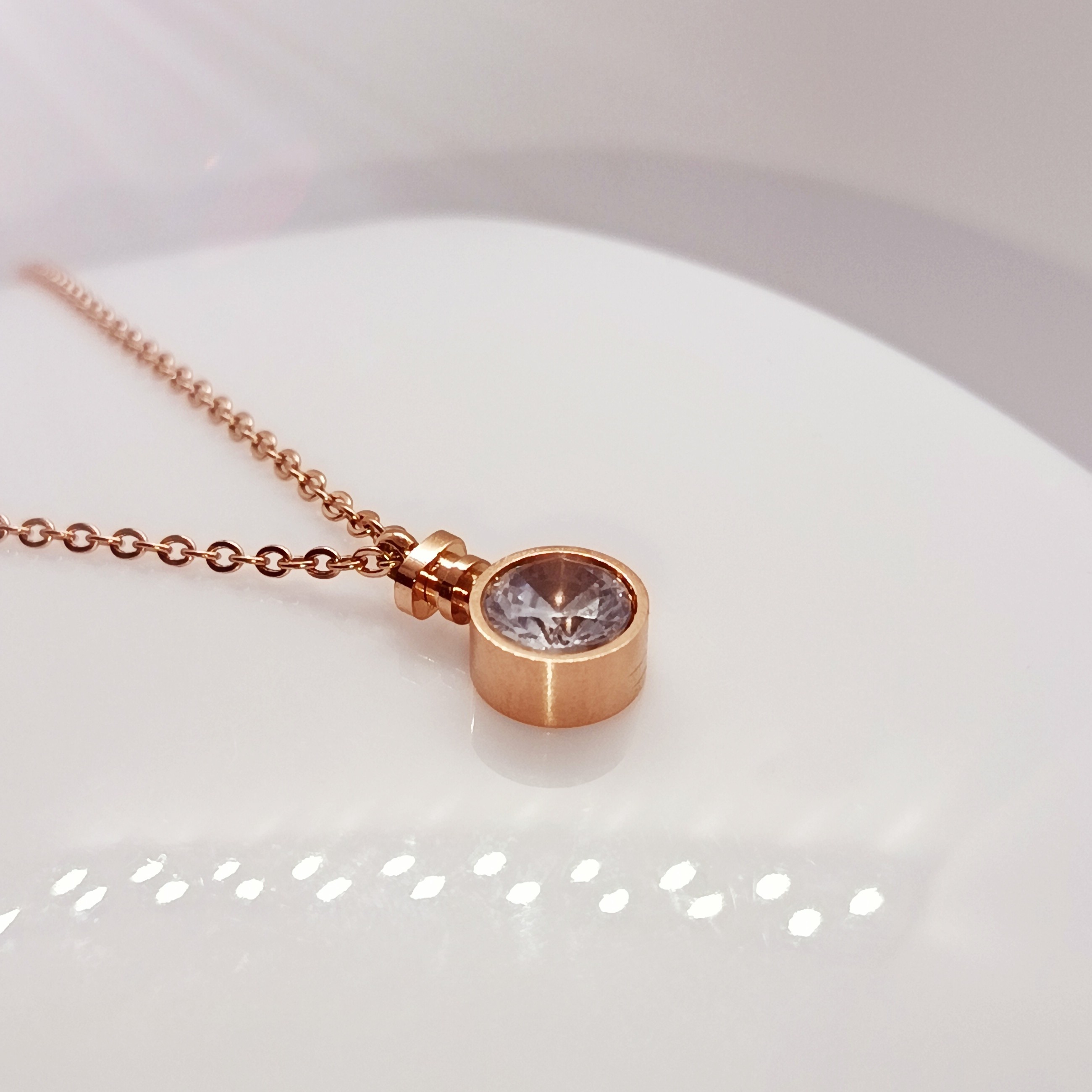 Rose Gold Cubic Zirconia Bottle Necklace