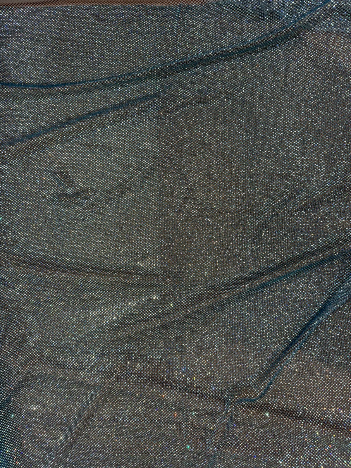 Blue Rhinestone Mesh Fabric