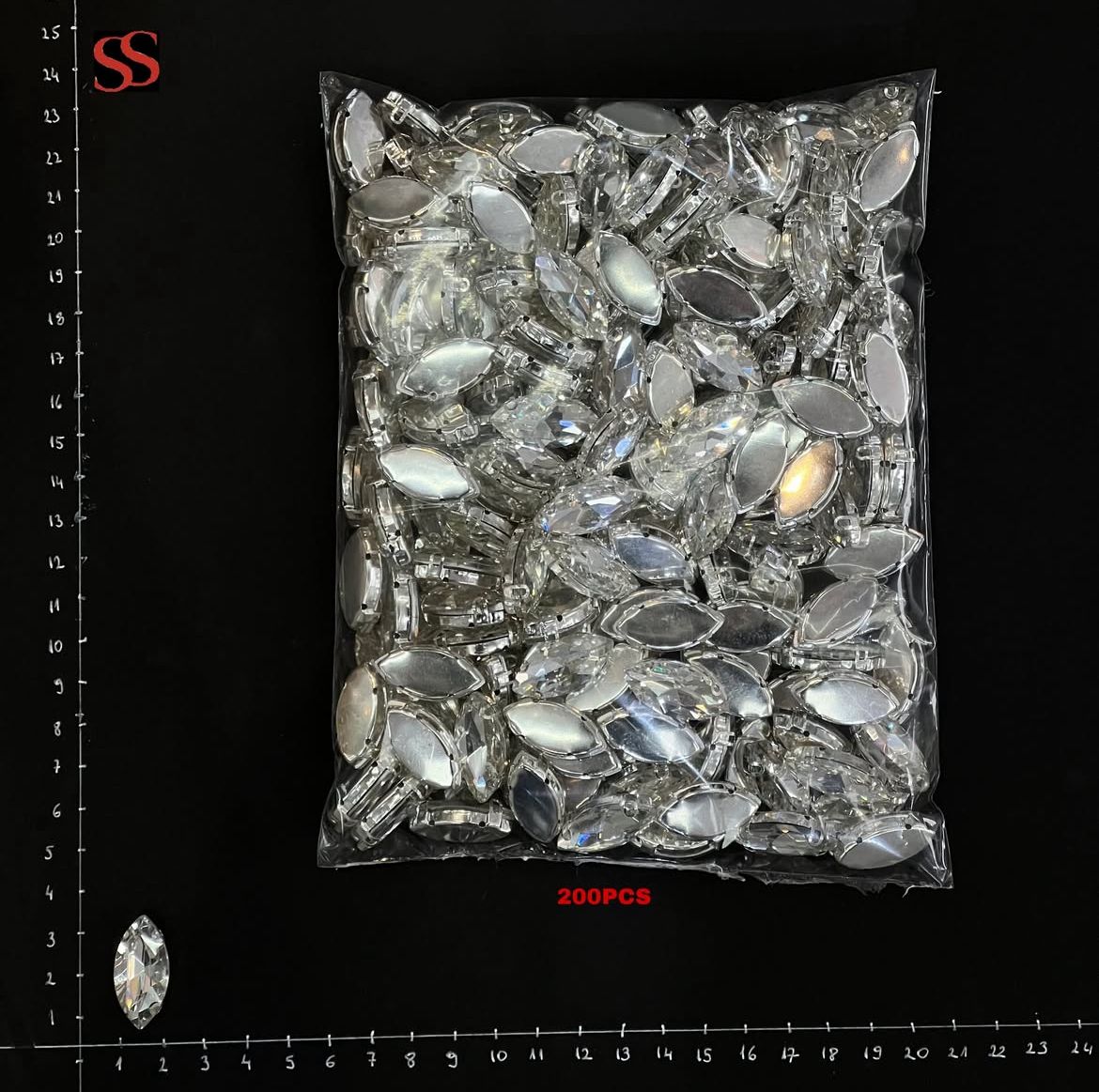 Silver Crystal Rhinestone Gems (Navette Shape)