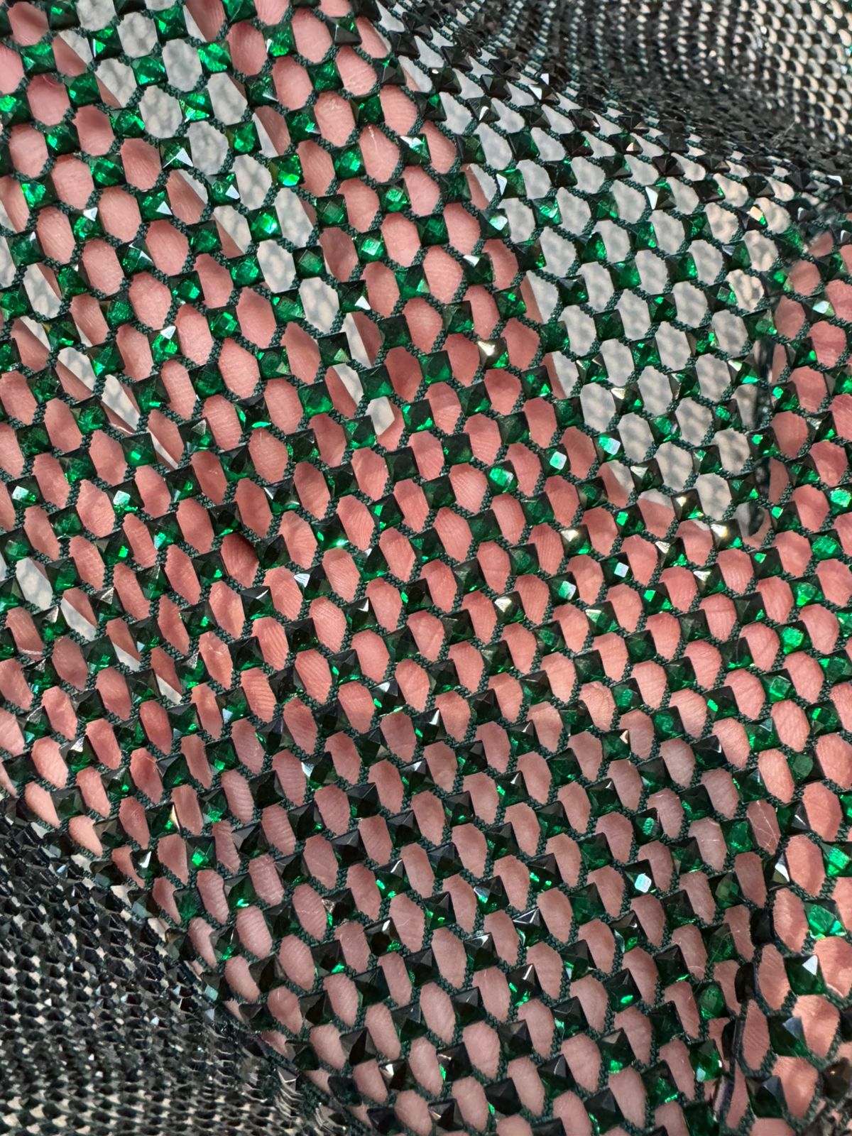 Green Metallic Mesh Fabric
