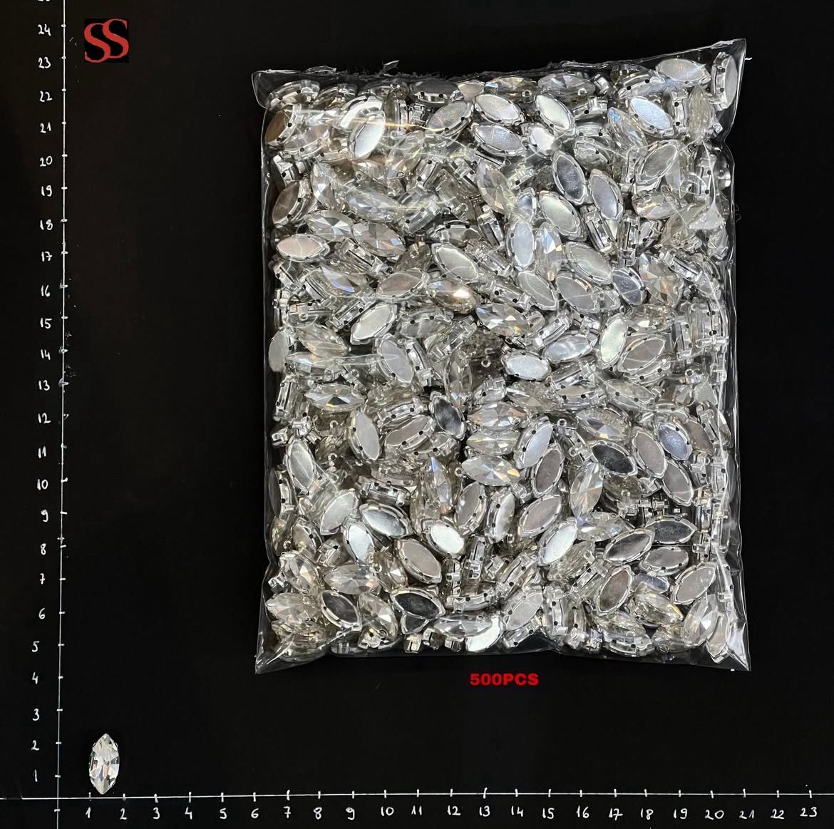 Silver Flatback Marquise Rhinestones 500pcs