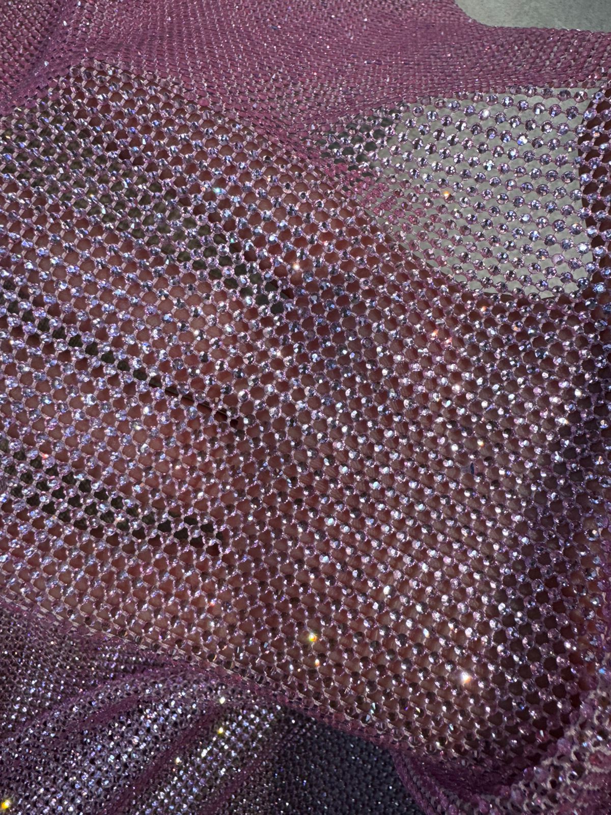 Purple Rhinestone Mesh Fabric