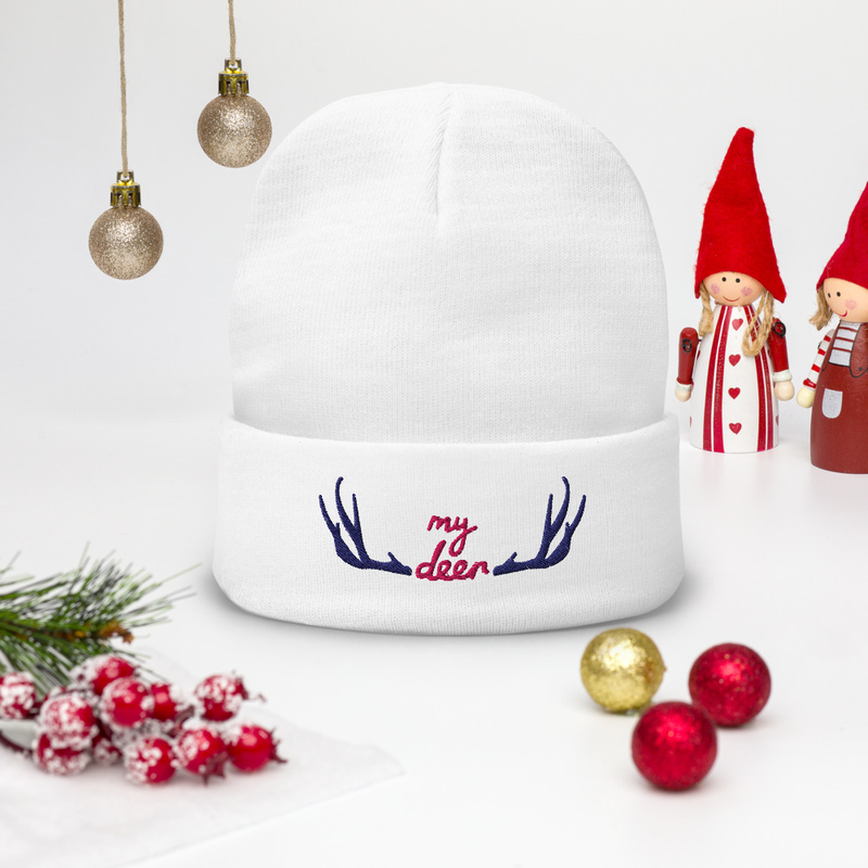 White 'My Deer' Winter Beanie