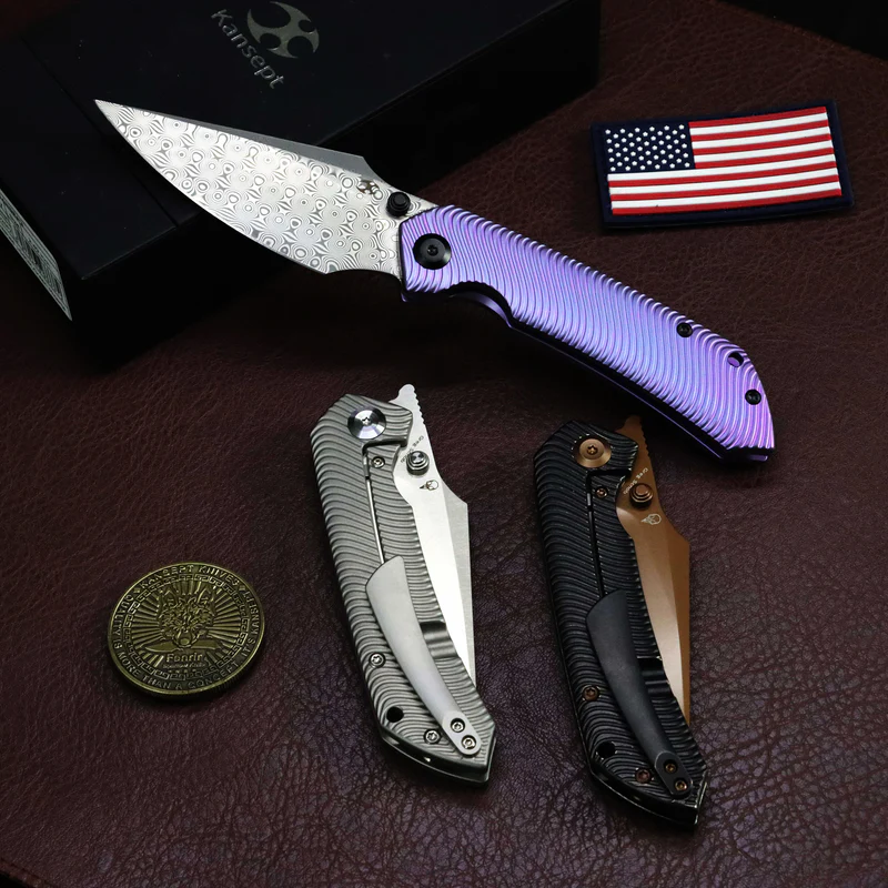 Kansept Fenrir | Frame Lock | Purple Anodized Titanium with Micro Milled Water Ripple Texture 