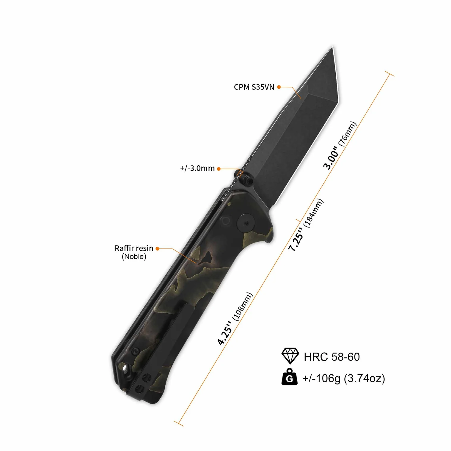 QSP Grebe T Button Lock Pocket Knife S35VN blade Raffir resin Noble Handle