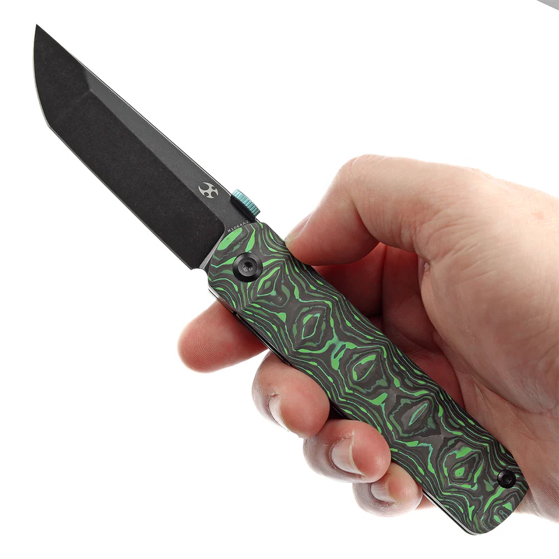 KANSEPT BTF (3.24'' CPM-S35VN Blade) Thumb Disc Knife Grass Green Carbon Fiber Handle 