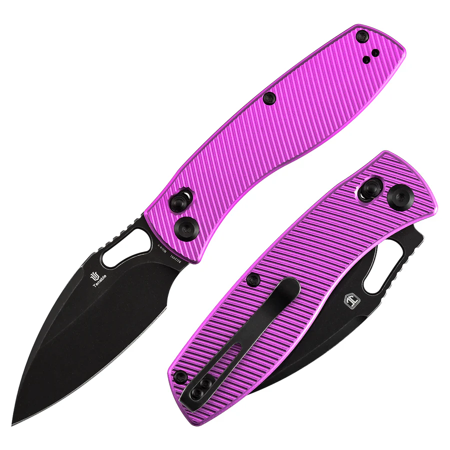 Heron Crossbar Lock Folding Knife - 3.13" Nitro-V Blade | Purple Aluminum Handle 