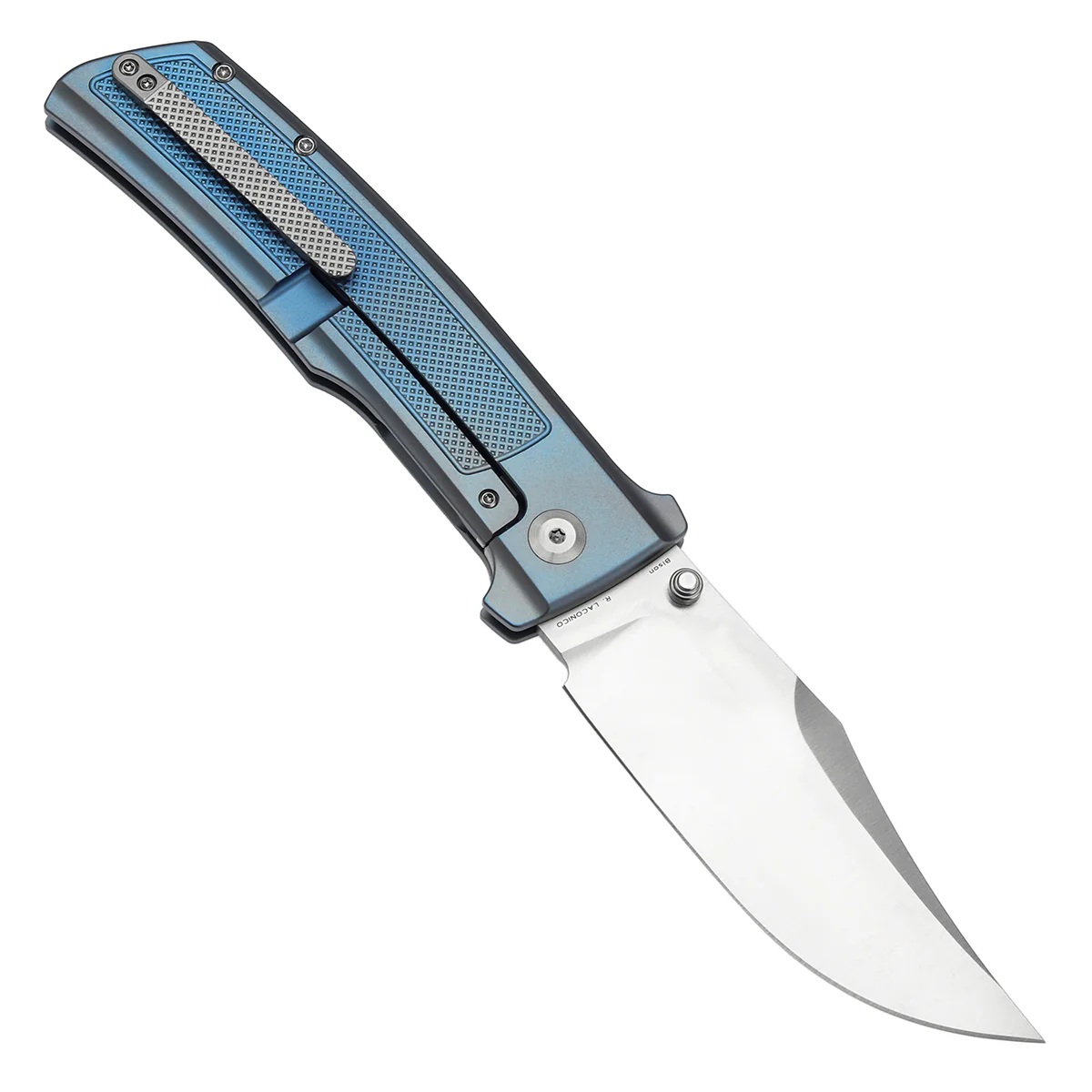 KANSEPT Bison Thumb Stub Blue Anodized Titanium with Frag Pattern Handle (4.25" CPM S35VN Blade) 