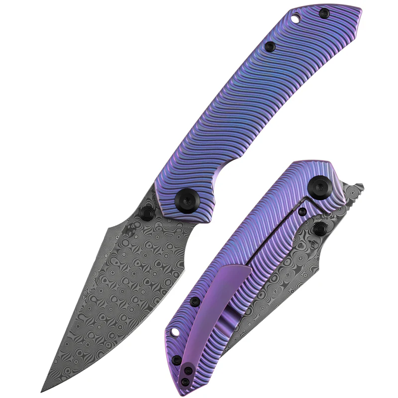 Kansept Fenrir | Frame Lock | Purple Anodized Titanium with Micro Milled Water Ripple Texture 