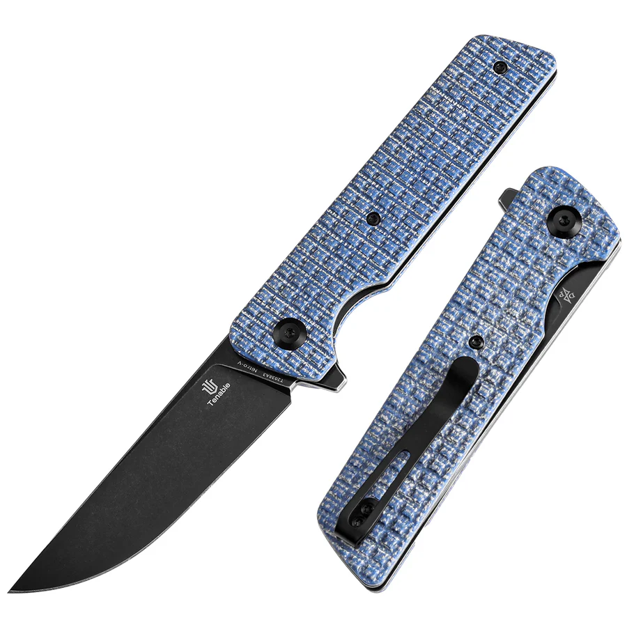 Tenable Anomaly Folding Knife Blue Micarta with Frag Pattern Handle (3.14'' Blackwash Nitro-V Blade) 