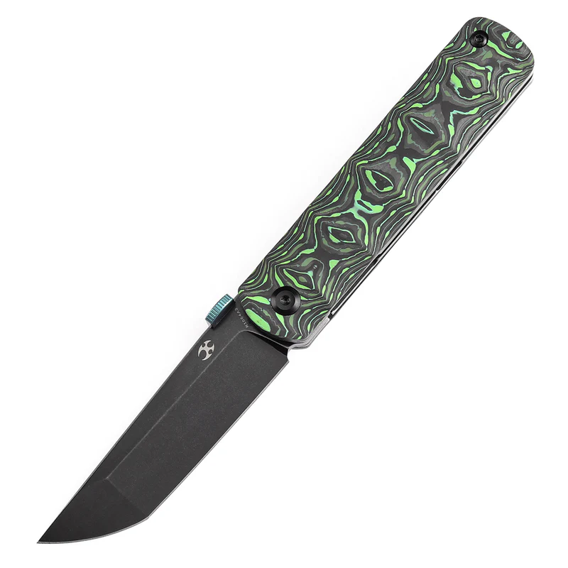 KANSEPT BTF (3.24'' CPM-S35VN Blade) Thumb Disc Knife Grass Green Carbon Fiber Handle 
