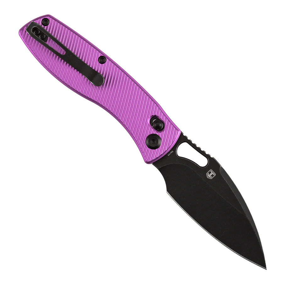 Heron Crossbar Lock Folding Knife - 3.13" Nitro-V Blade | Purple Aluminum Handle 