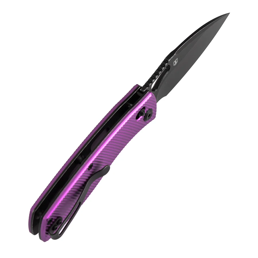 Heron Crossbar Lock Folding Knife - 3.13" Nitro-V Blade | Purple Aluminum Handle 