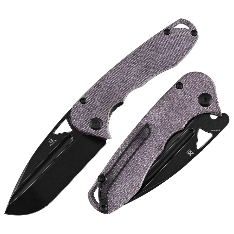 Tenable Bömbur Folding Knife Purple Micarta Handle (3.53'' Blackwashed D2 Blade) 