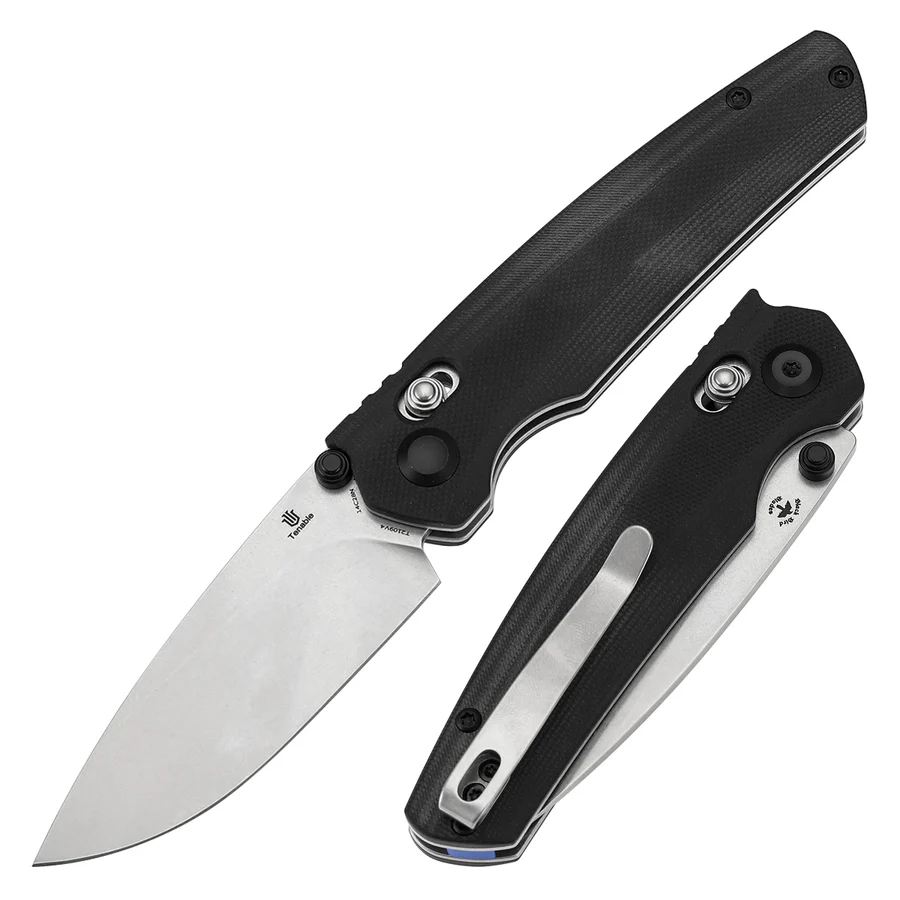 Tenable Raven Cross Bar Lock Folding Knife | 3.14" Stonewashed 14C28N Blade | Black G10 
