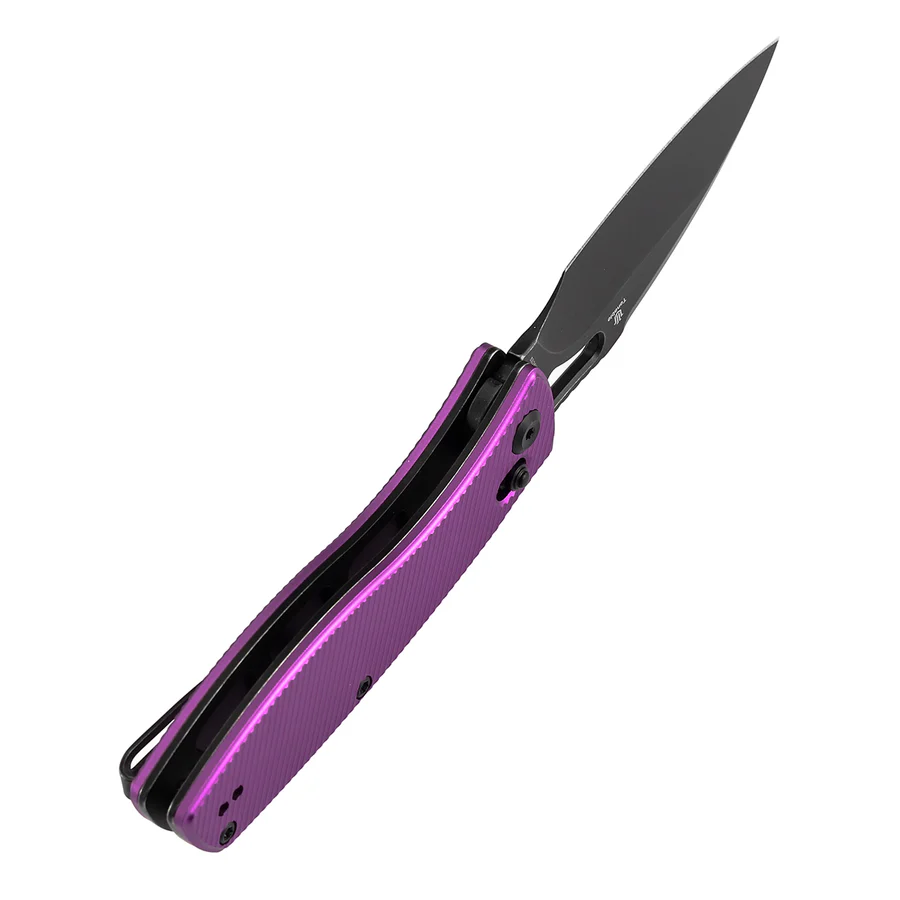 Heron Crossbar Lock Folding Knife - 3.13" Nitro-V Blade | Purple Aluminum Handle 