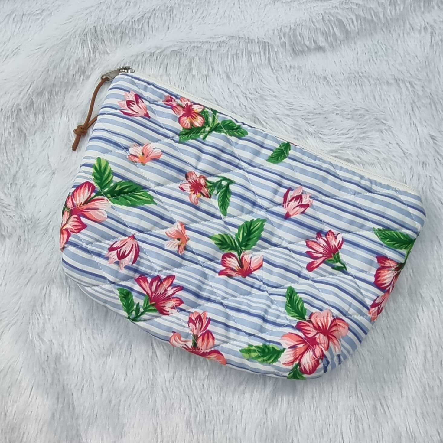 Floral Striped Quilted Pouch