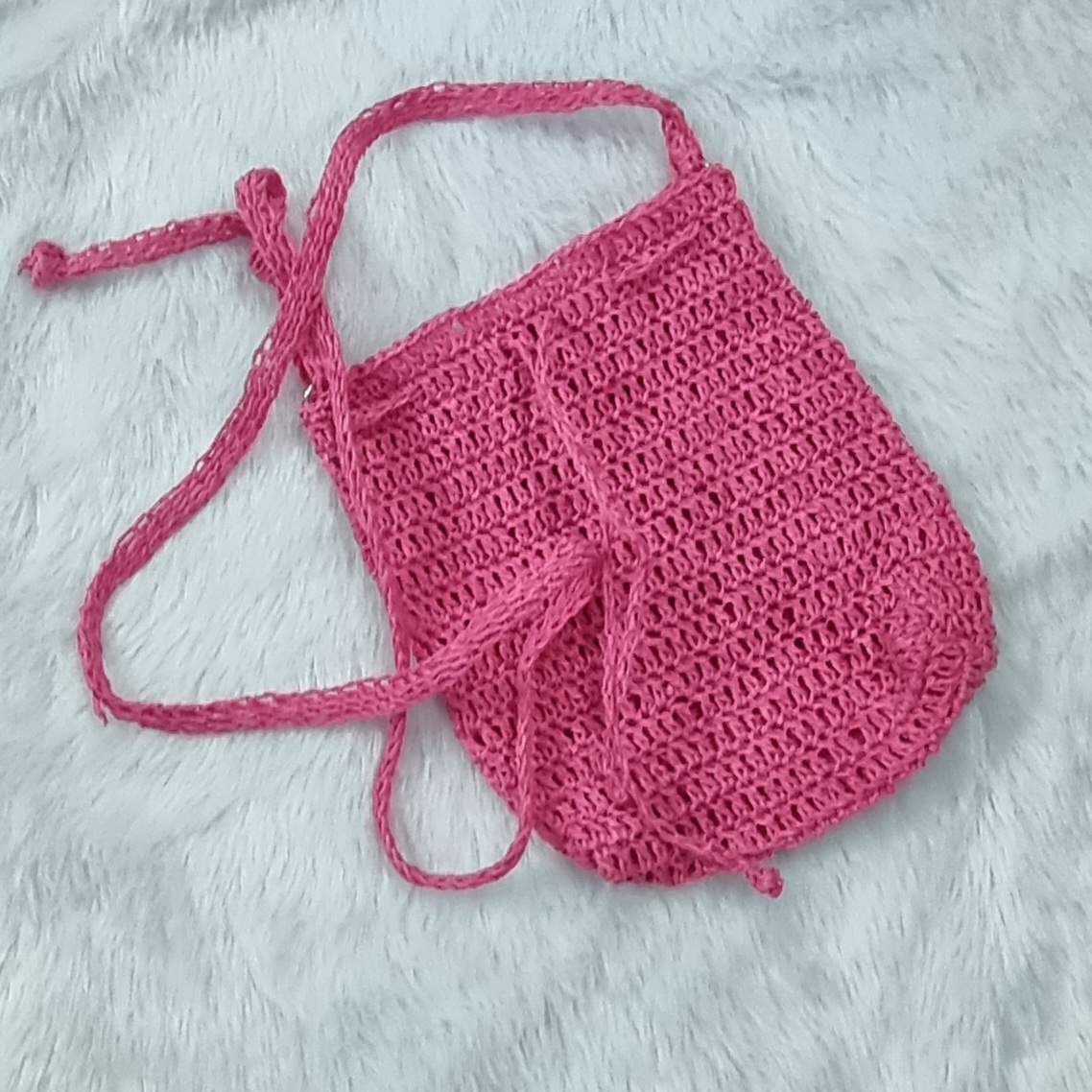 Handmade Pink Paper Rafia Crochet Bag
