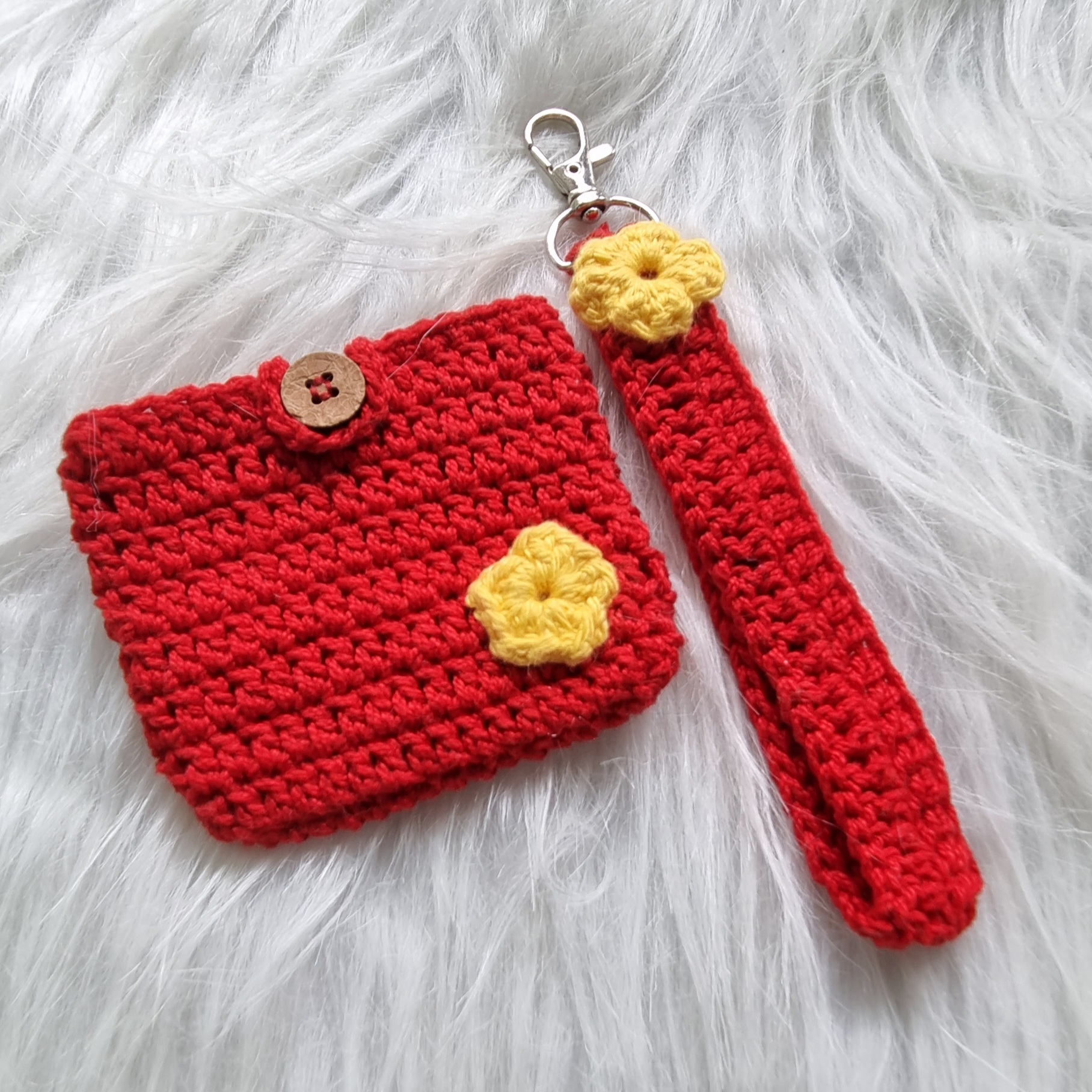 Handmade Crochet Red Coin Purse Set