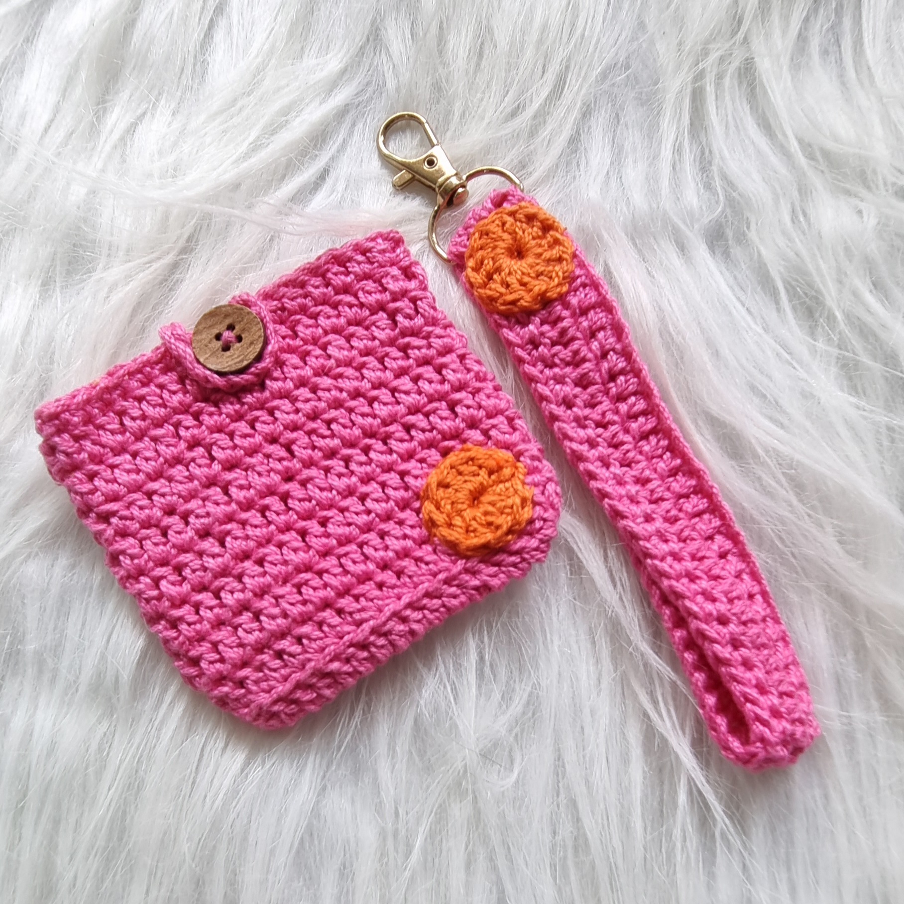 Handmade Crochet Pink Pouch with Strap