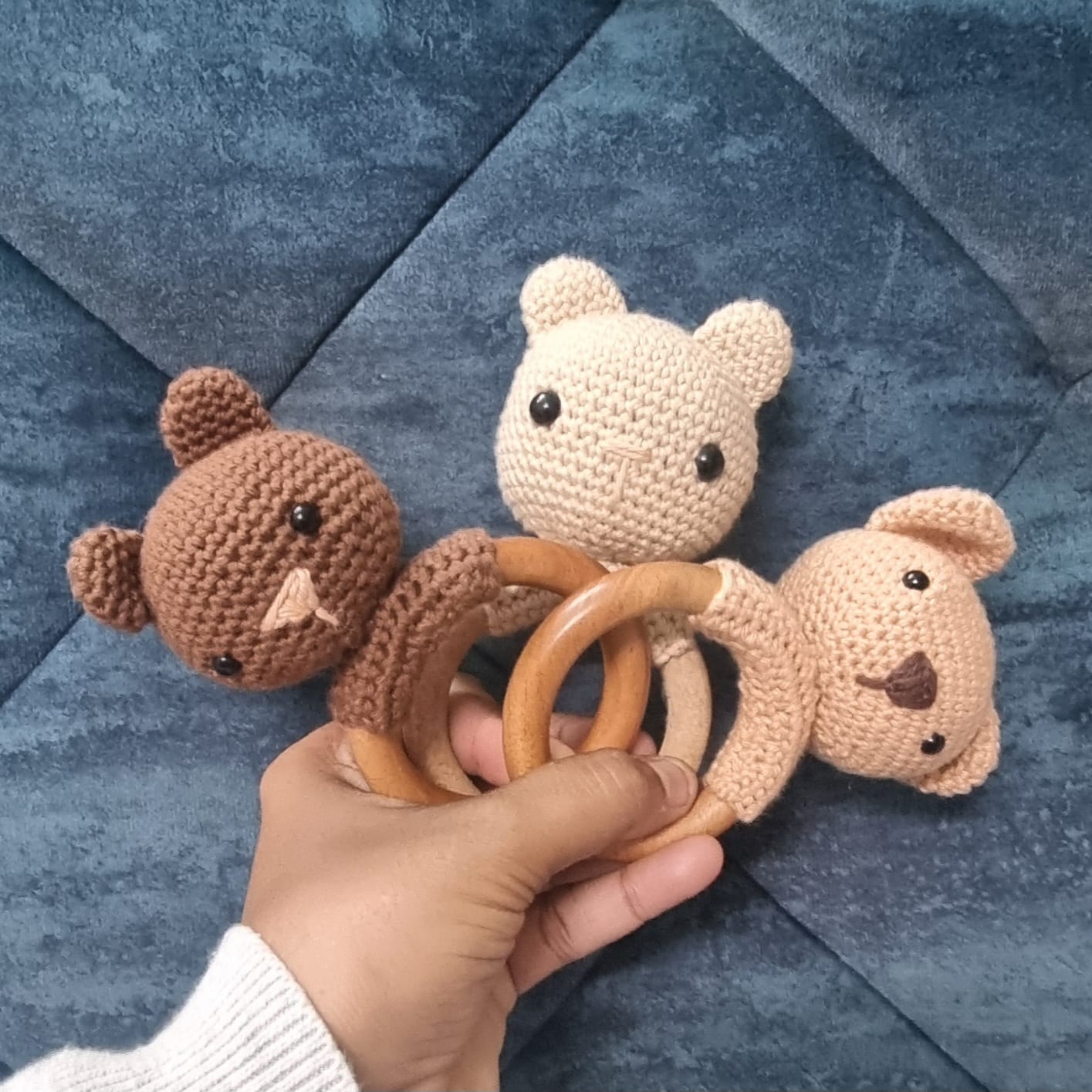Handmade Crochet Bear Rattle Set