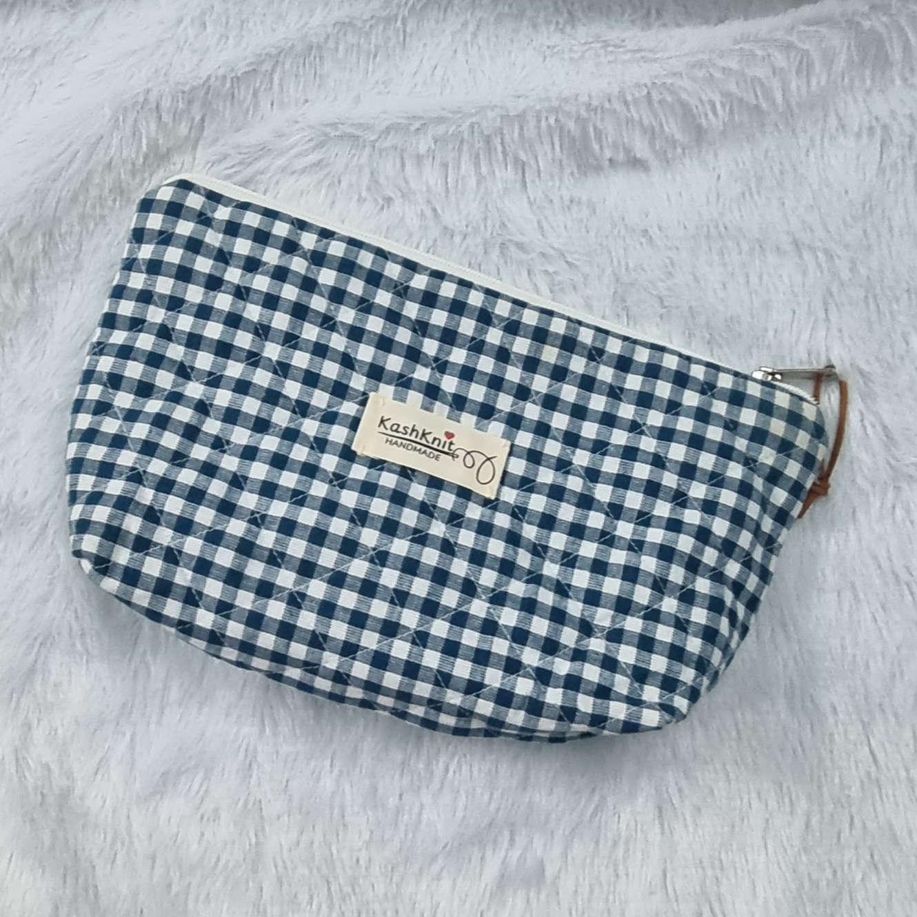 Checkered Fabric Zipper Pouch