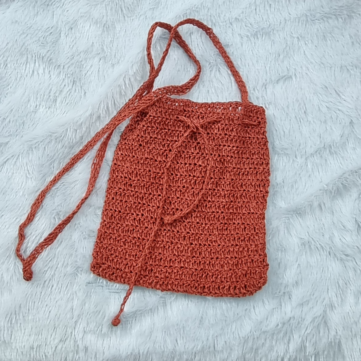 Handmade Crochet PaperRafia  Drawstring Bag