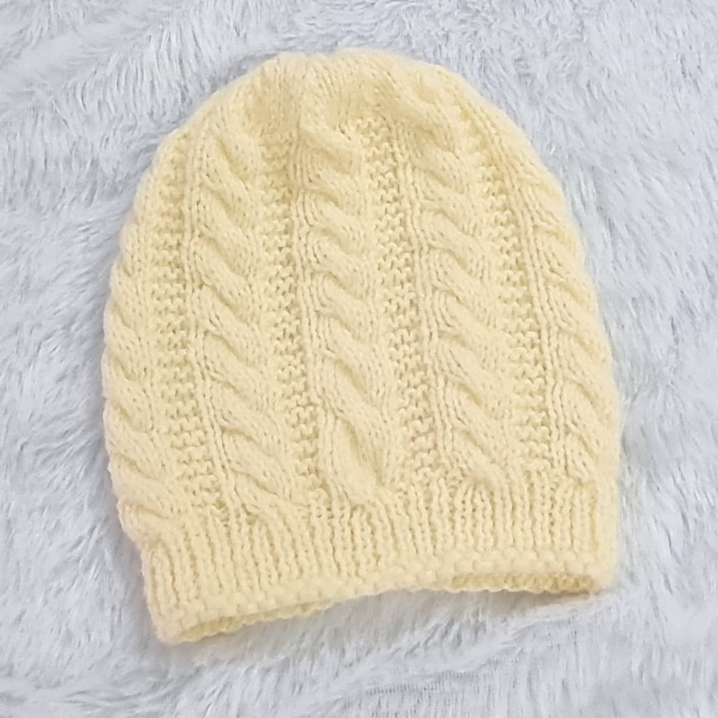 Knitted cream winter beanie